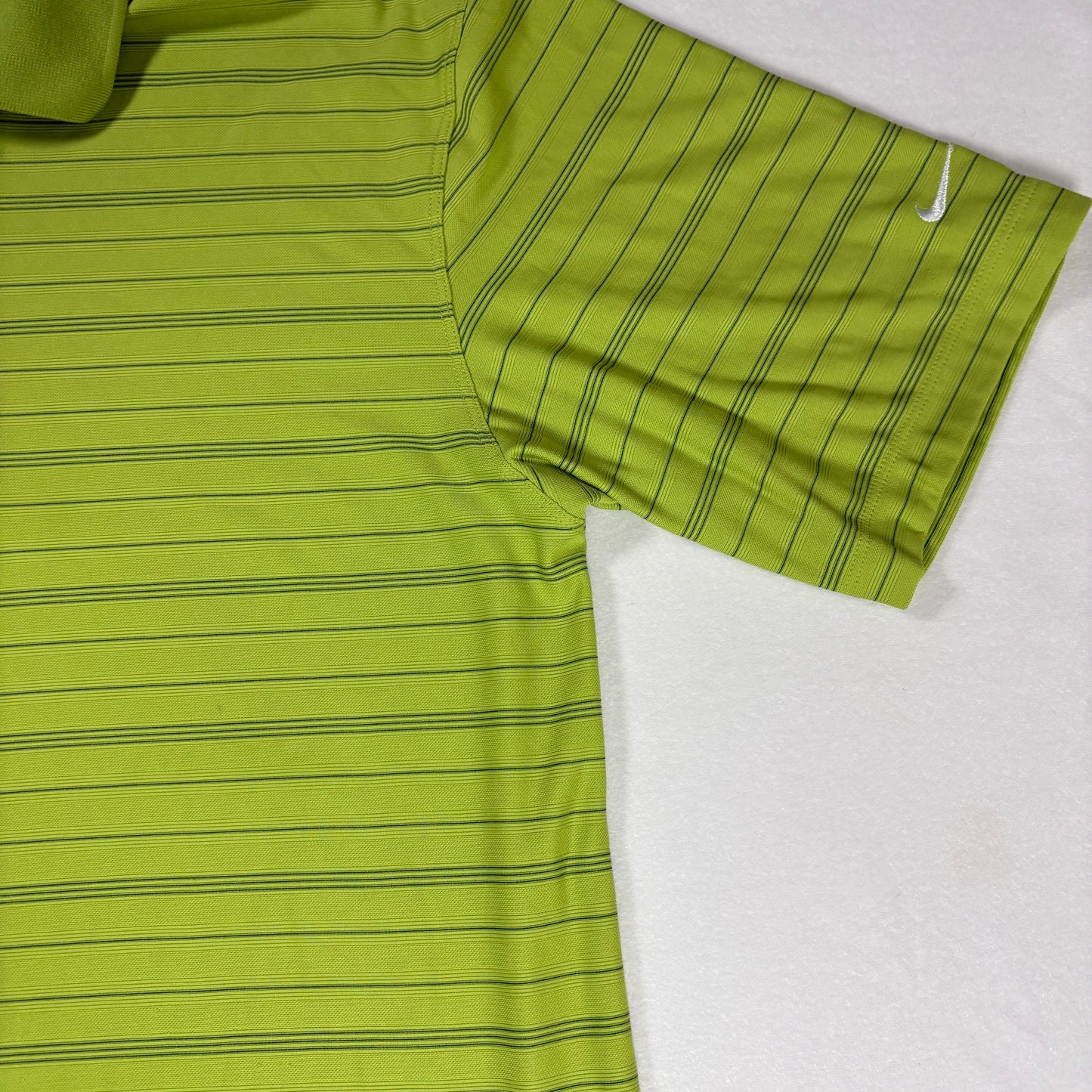 Nike Golf Polo Shirt Mens M Green Striped Dri-Fit Performance Short Sleeve