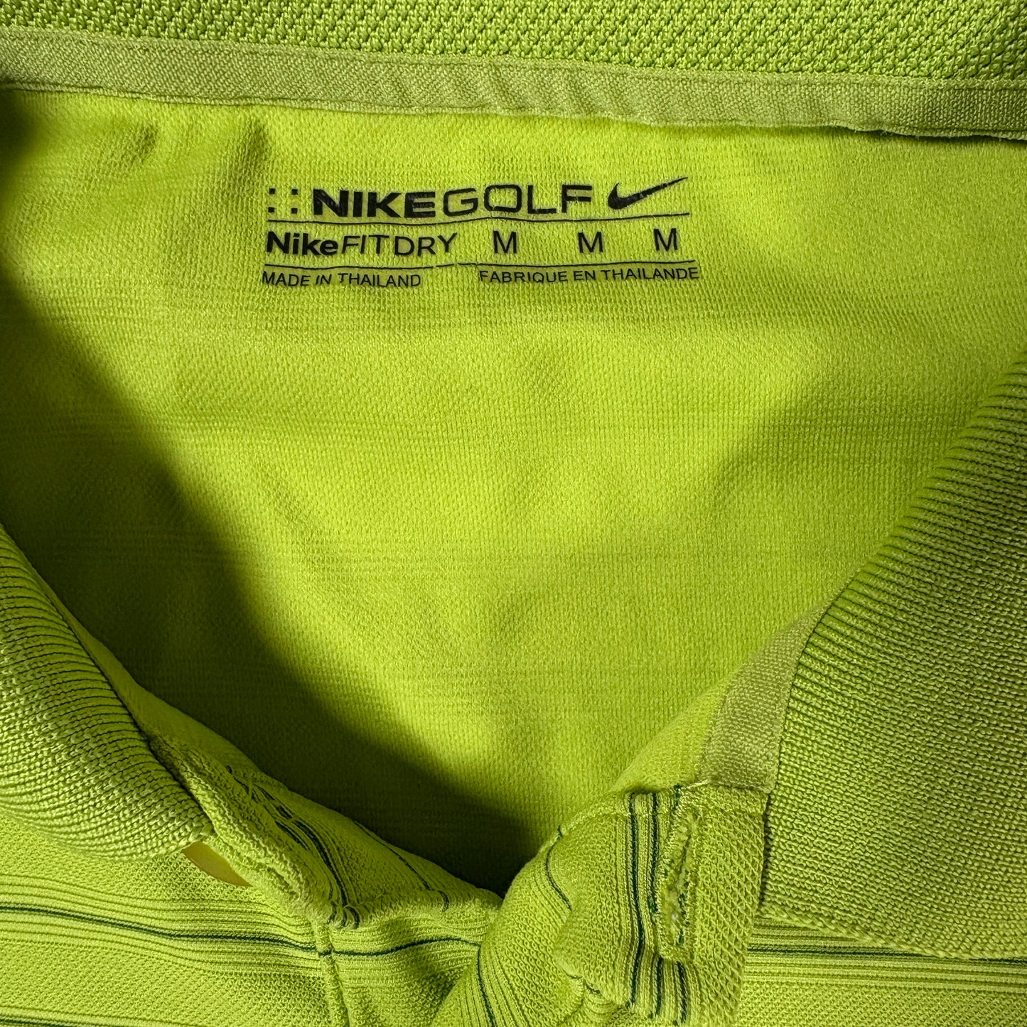 Nike Golf Polo Shirt Mens M Green Striped Dri-Fit Performance Short Sleeve