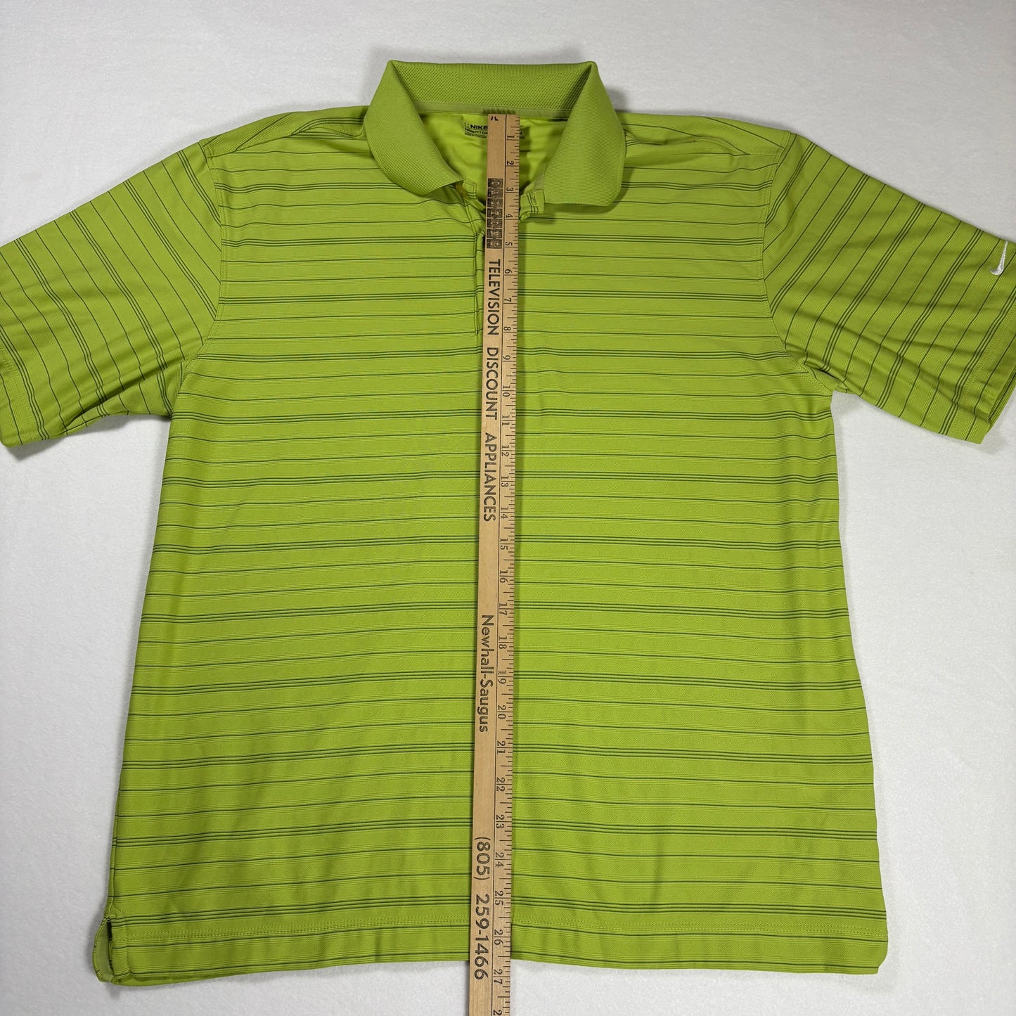 Nike Golf Polo Shirt Mens M Green Striped Dri-Fit Performance Short Sleeve