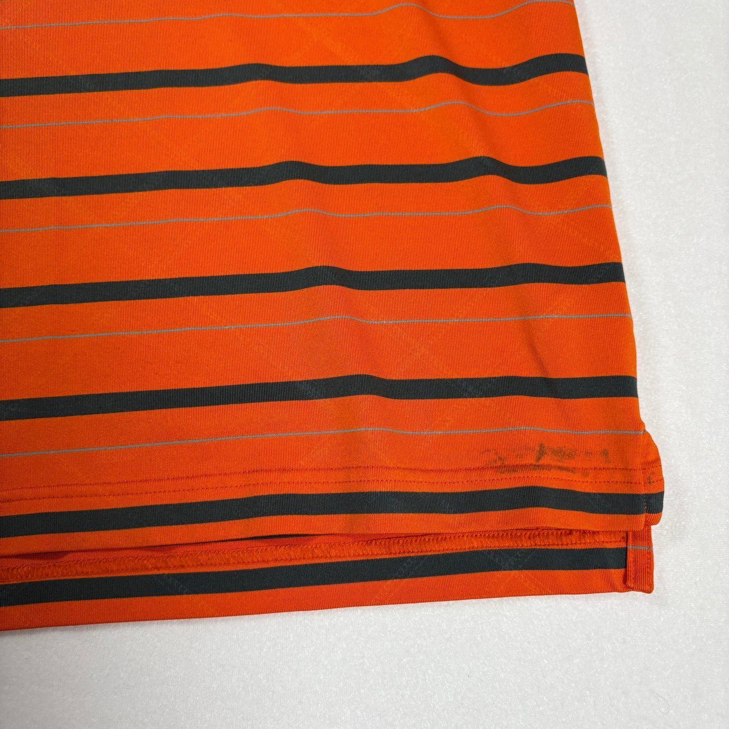 Under Armour Polo Shirt Mens L Orange Black Striped HeatGear Performance Golf