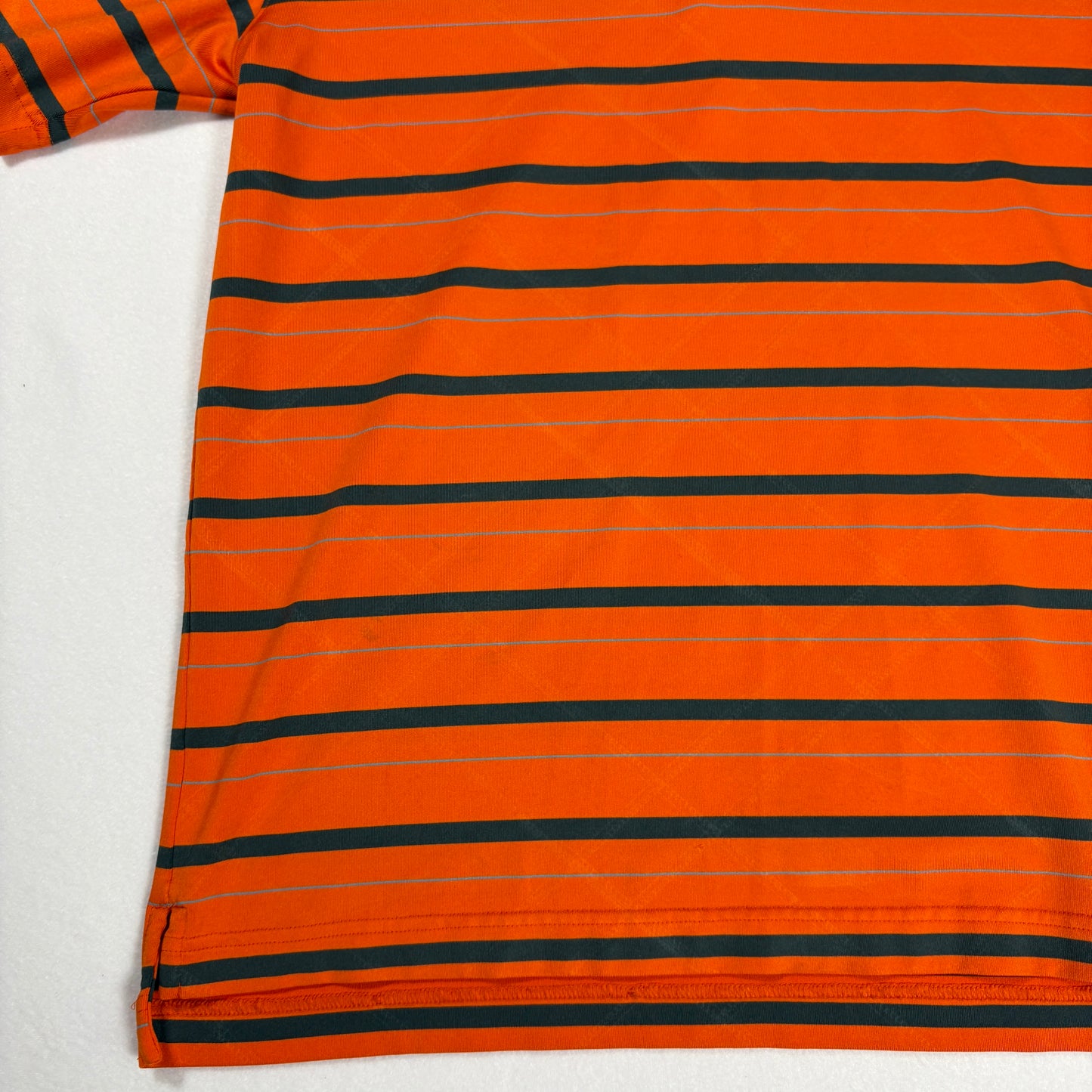 Under Armour Polo Shirt Mens L Orange Black Striped HeatGear Performance Golf