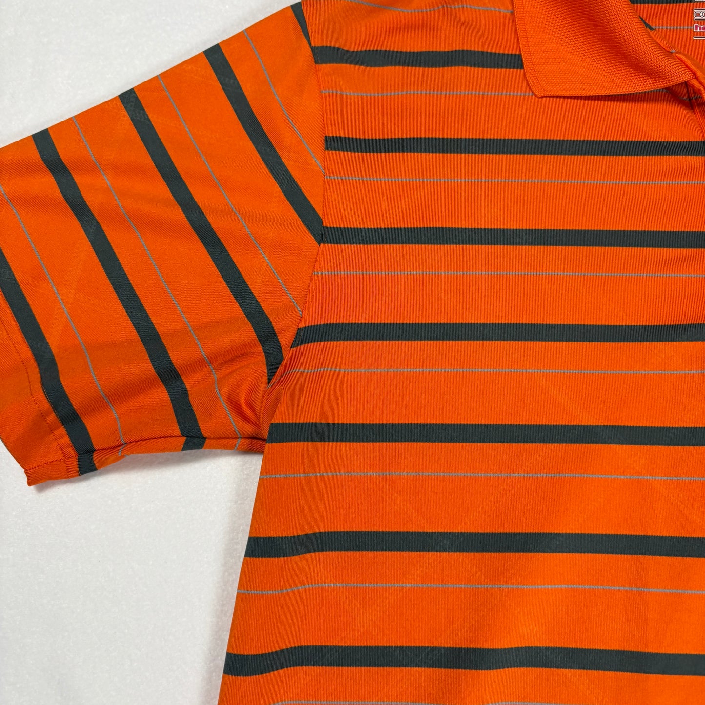 Under Armour Polo Shirt Mens L Orange Black Striped HeatGear Performance Golf