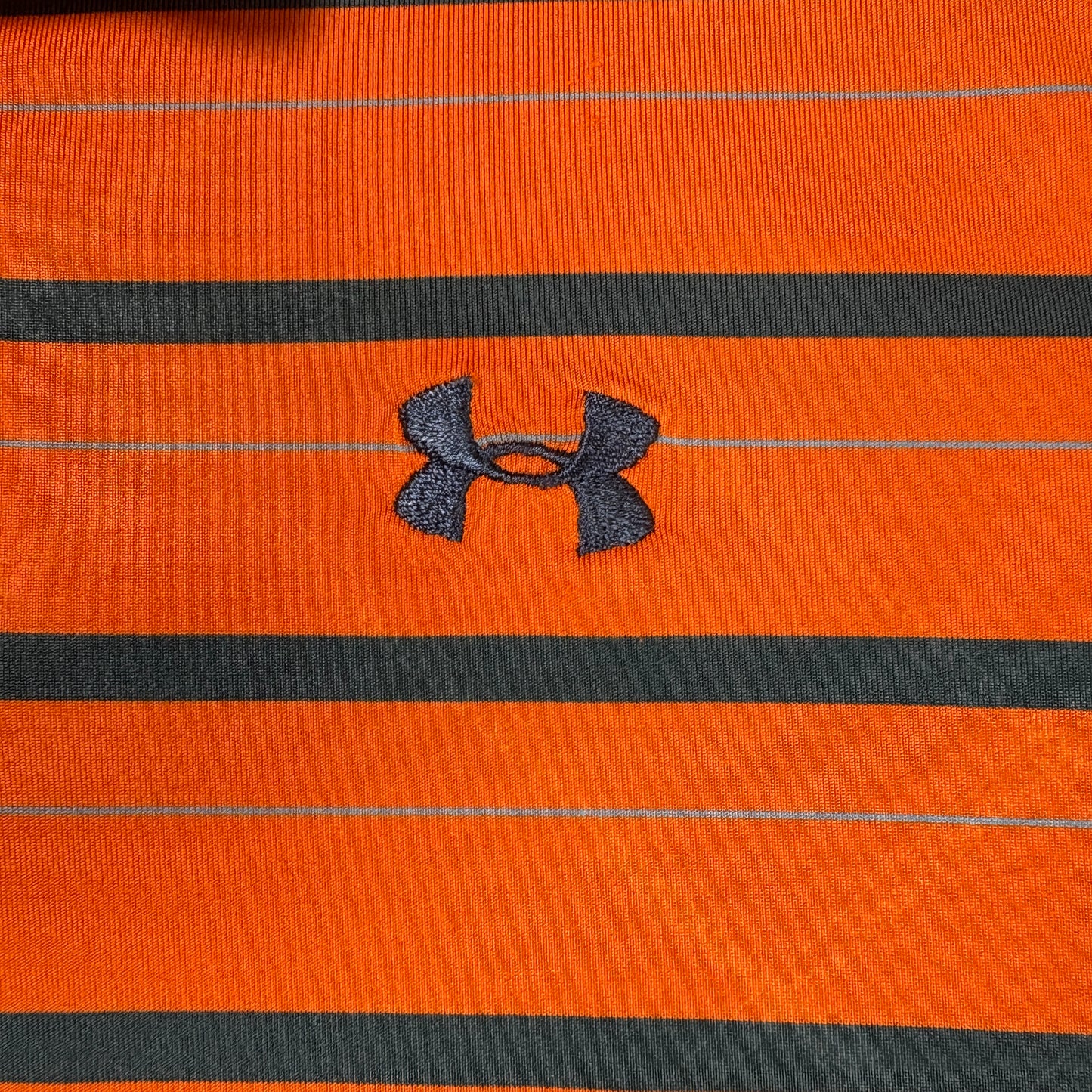 Under Armour Polo Shirt Mens L Orange Black Striped HeatGear Performance Golf