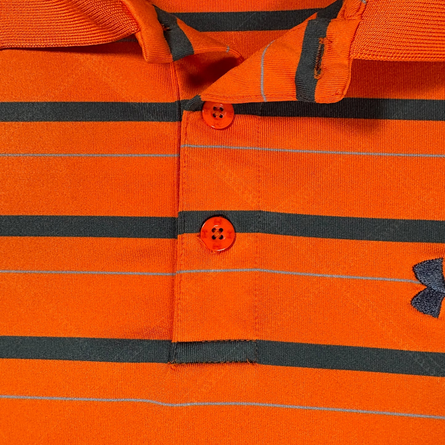 Under Armour Polo Shirt Mens L Orange Black Striped HeatGear Performance Golf