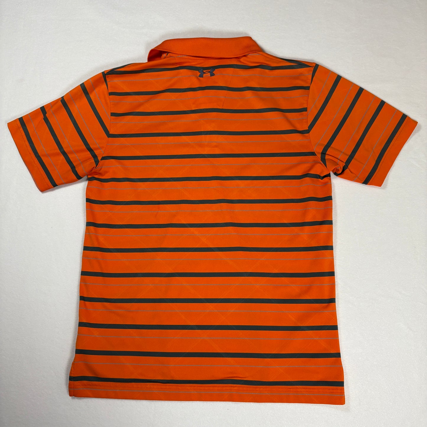 Under Armour Polo Shirt Mens L Orange Black Striped HeatGear Performance Golf