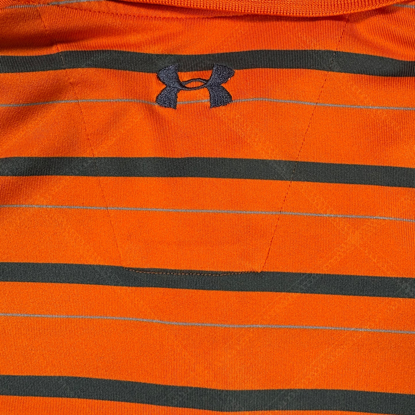 Under Armour Polo Shirt Mens L Orange Black Striped HeatGear Performance Golf