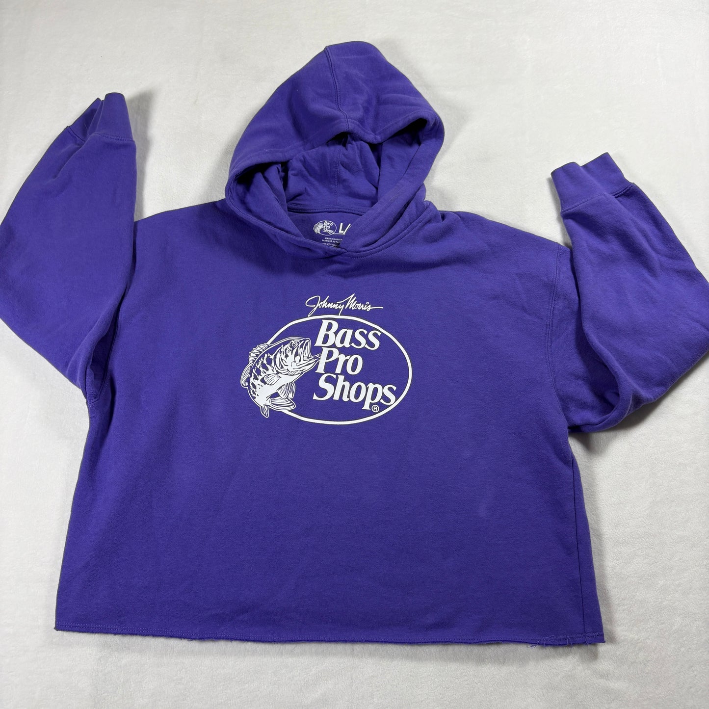 Bass Pro Shops Hoodie Mens Large Purple Pullover Johnny Morris Fishing Logo!