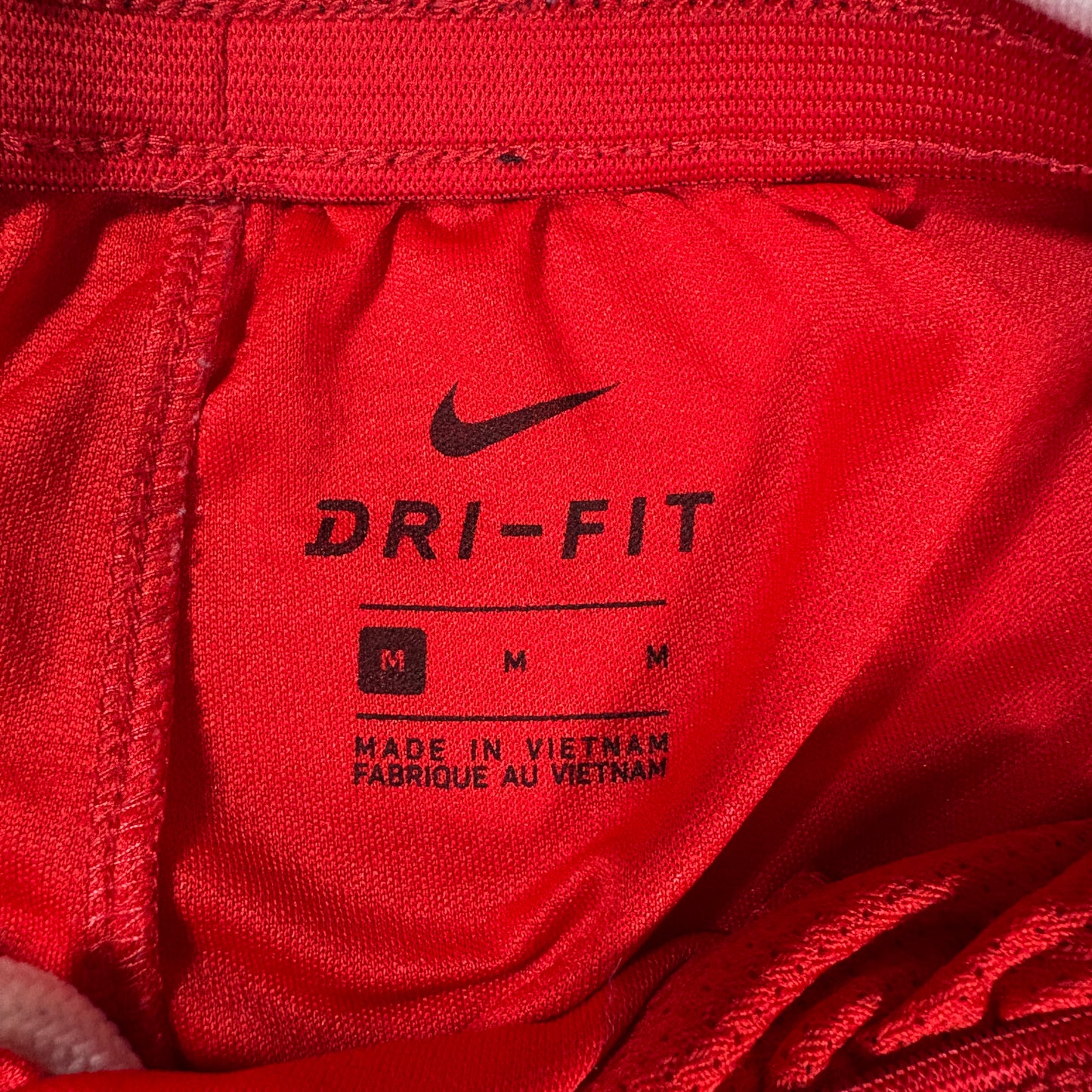 Nike Dri-Fit Basketball Shorts Men’s M Red Black Elastic Waist Big Swoosh Logo