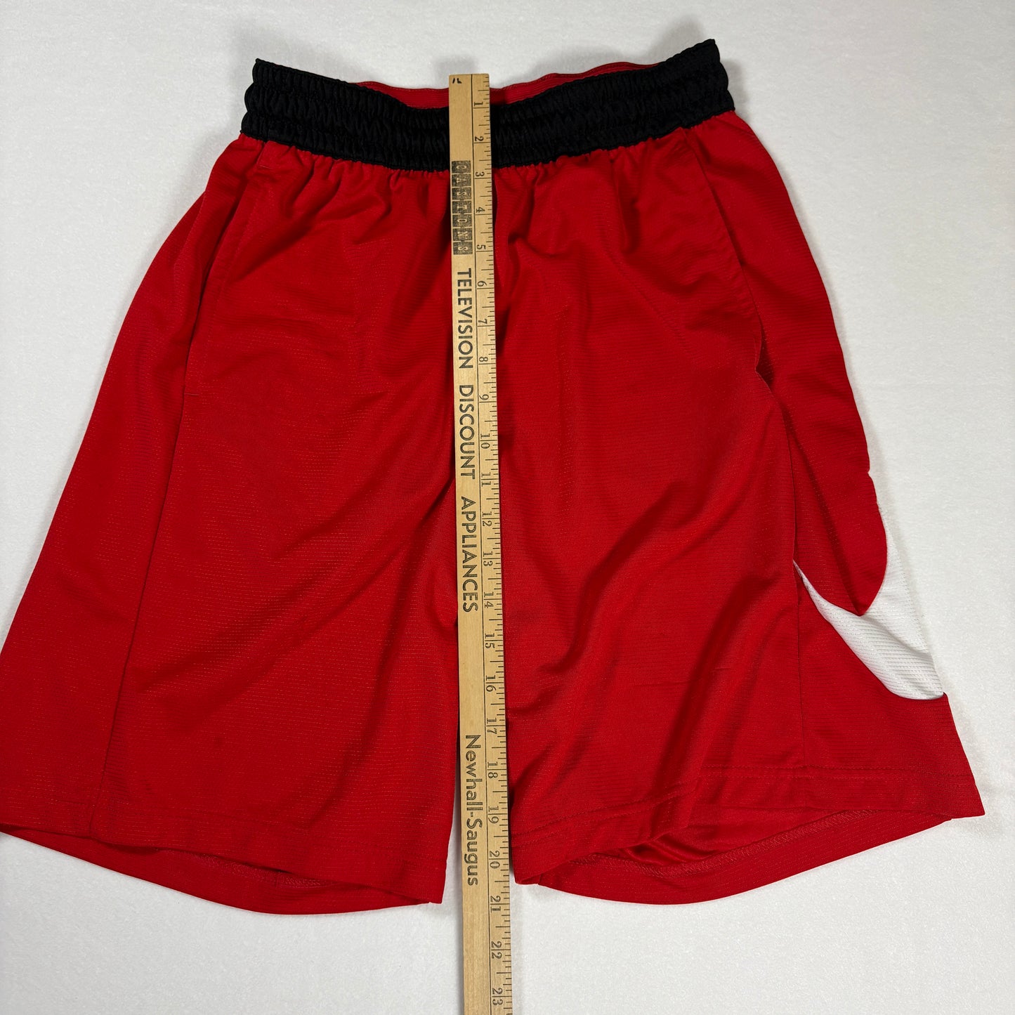Nike Dri-Fit Basketball Shorts Men’s M Red Black Elastic Waist Big Swoosh Logo