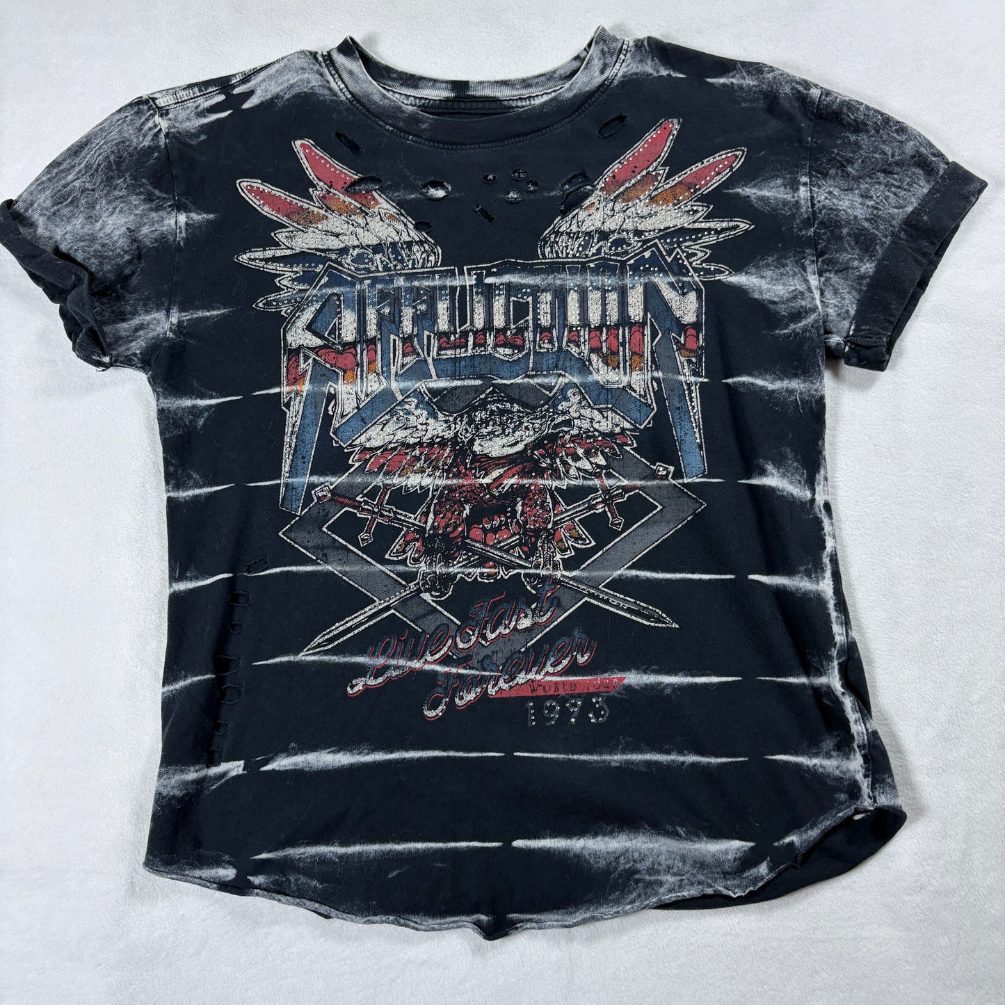 Affliction T Shirt Mens Distressed Black Graphic Live Fast Forever 1993 Tee!