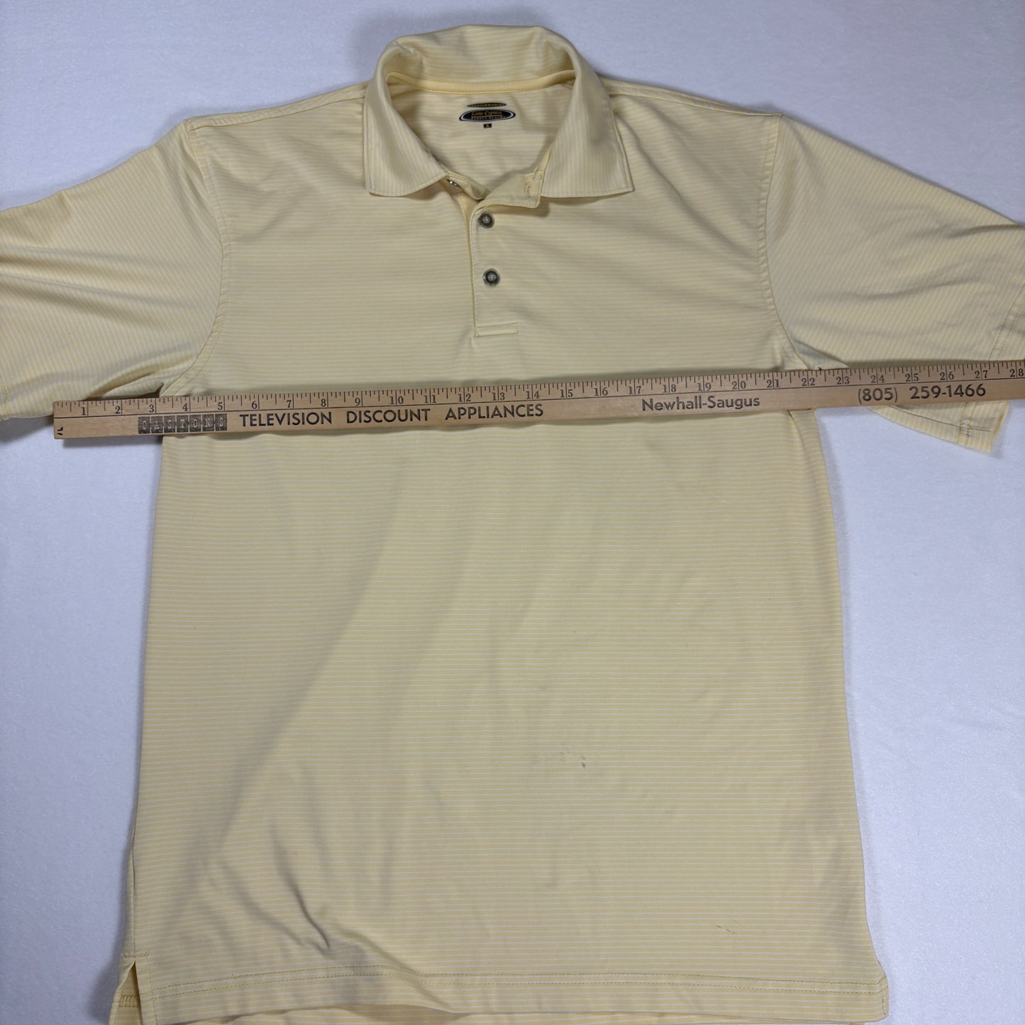 Pebble Beach Lone Cypress Performance Polo Shirt Men’s Small Yellow Striped Golf