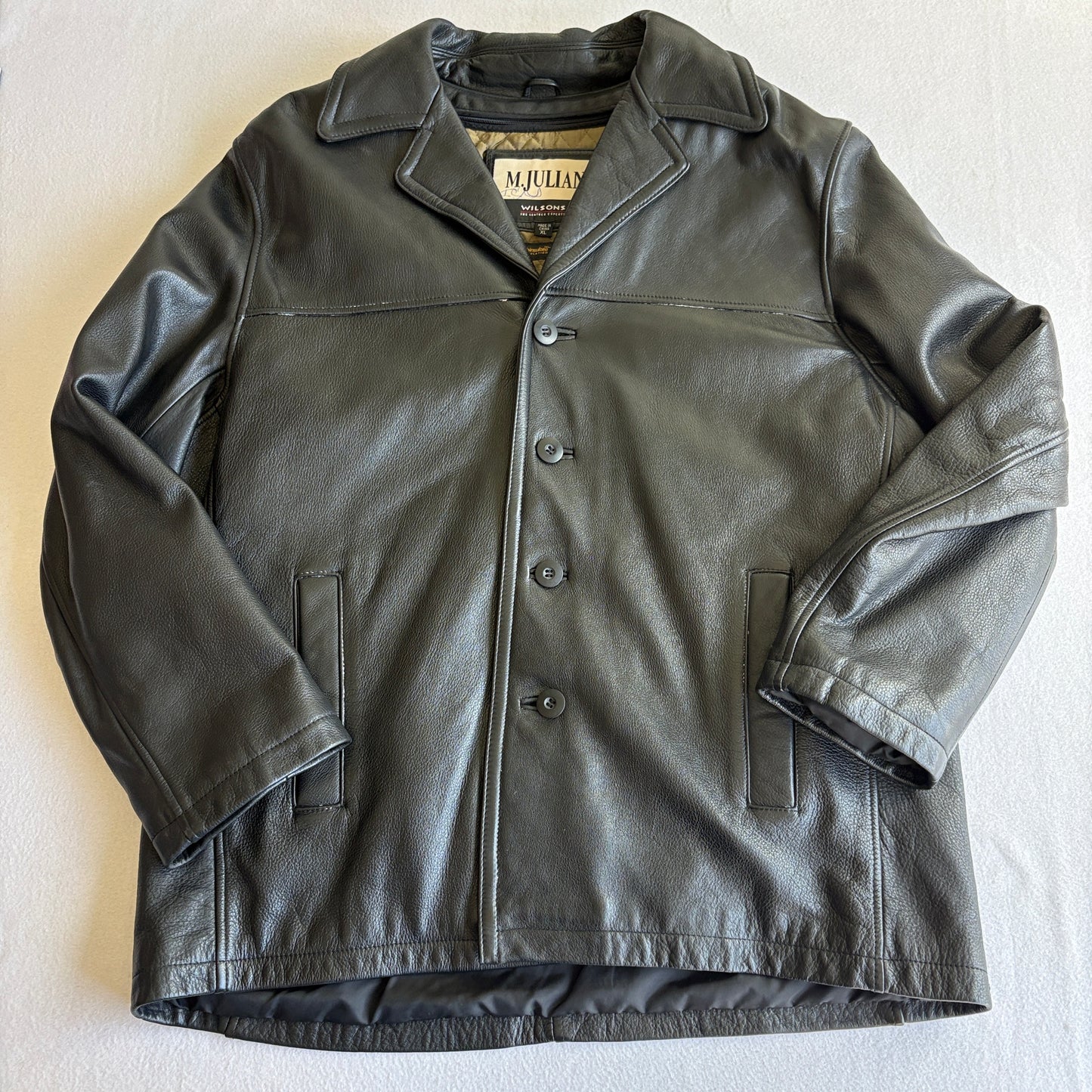 M Julian Wilsons Leather Jacket Mens XL Black Button Coat Thinsulate Lined Classic