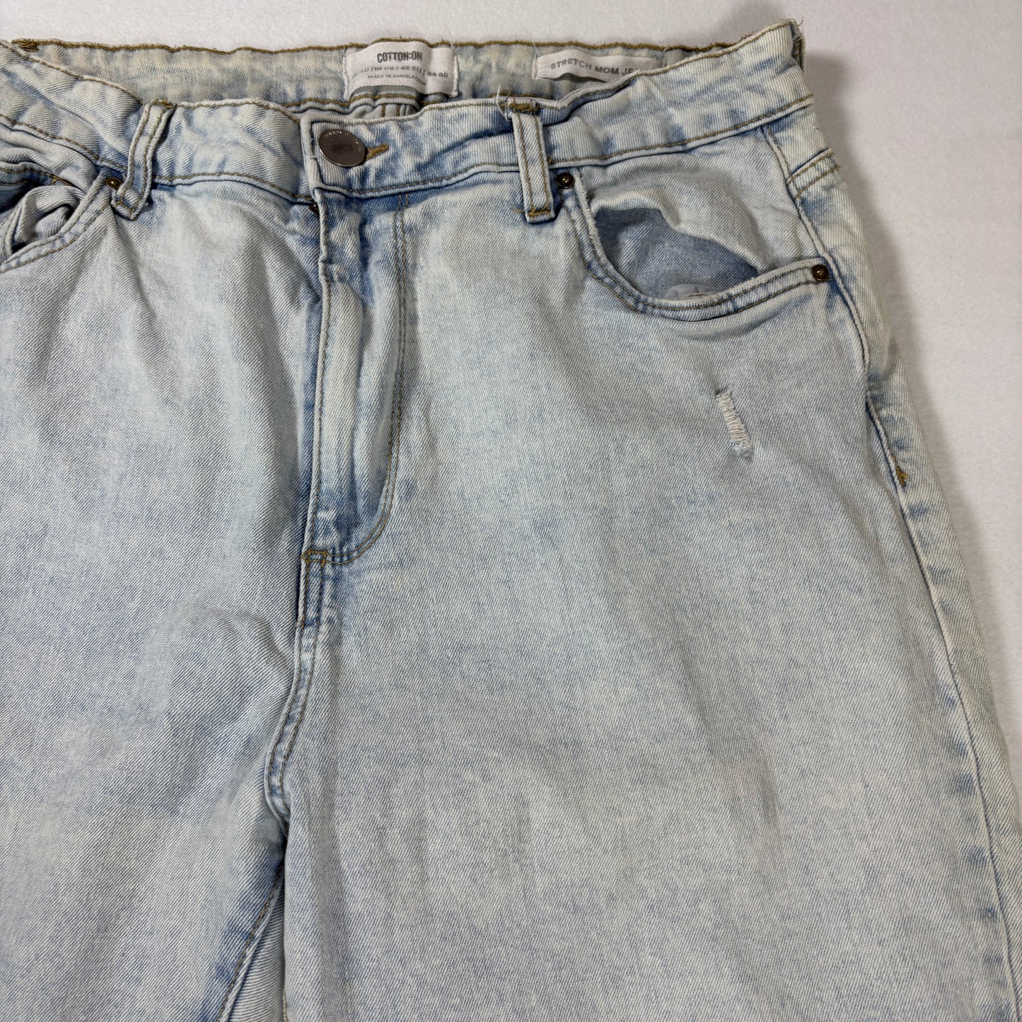Cotton On Stretch Mom Jeans Women’s 10 Light Wash Baggy High Rise Distressed Denim