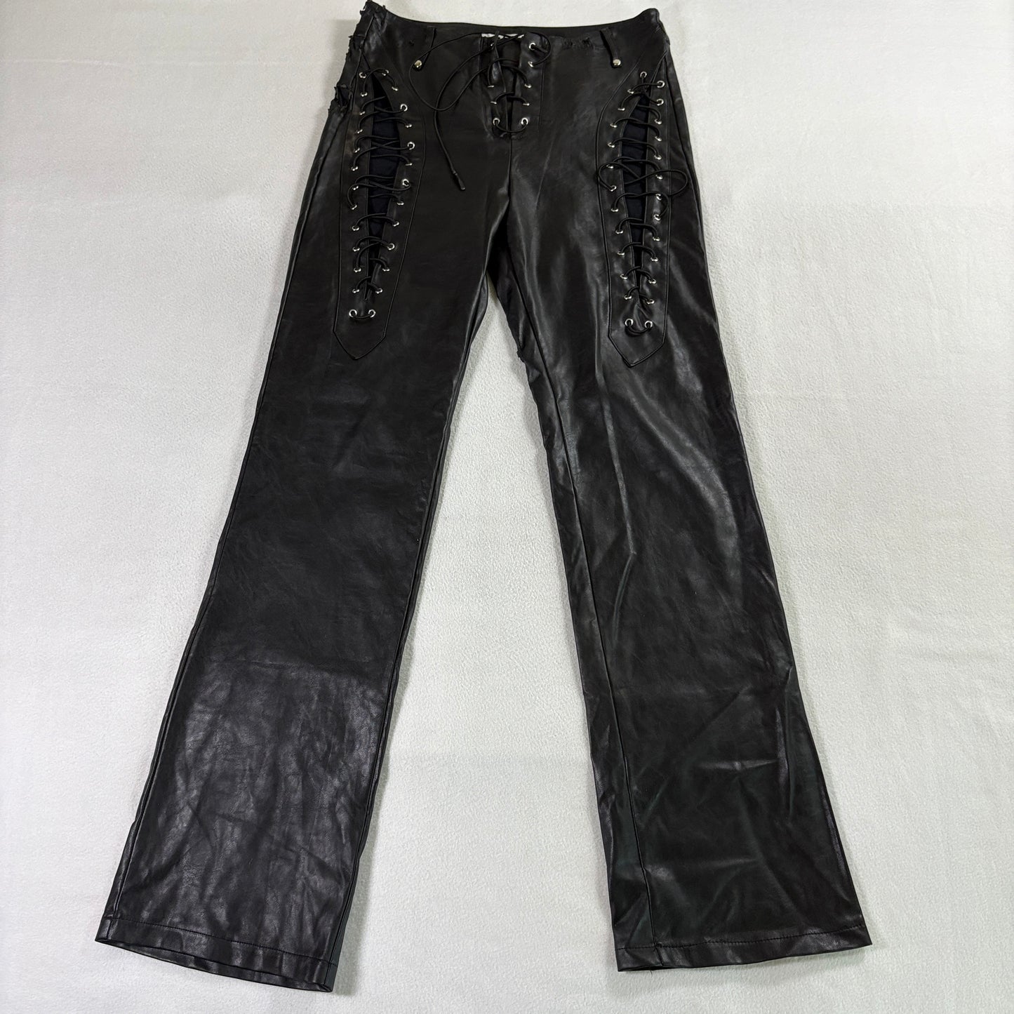 I.AM.GIA Lace Up Faux Leather Pants Womens M Fits Like 28x32 Black Goth Y2K