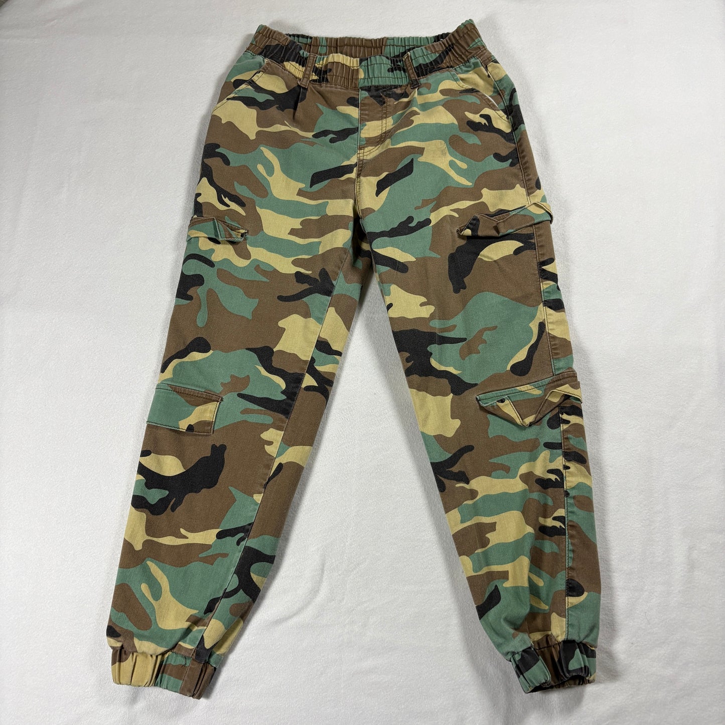 VIP Camo Cargo Jogger Pants Womens Size 9/10 Green Elastic Ankle Vintage Look