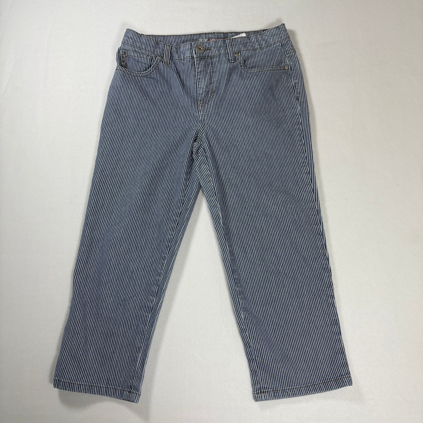 Style & Co Denim Women’s 4P Blue White Pinstripe Cropped Jeans Stretch Casual