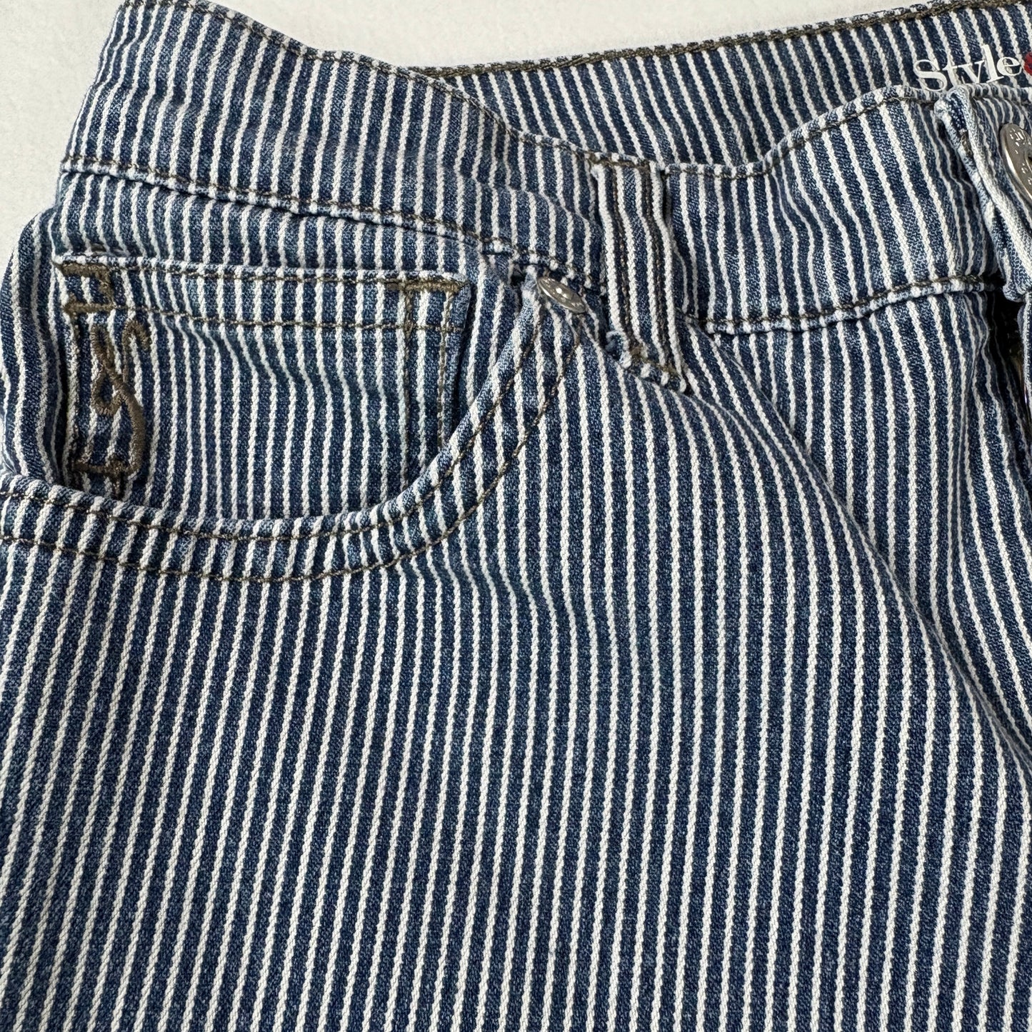 Style & Co Denim Women’s 4P Blue White Pinstripe Cropped Jeans Stretch Casual