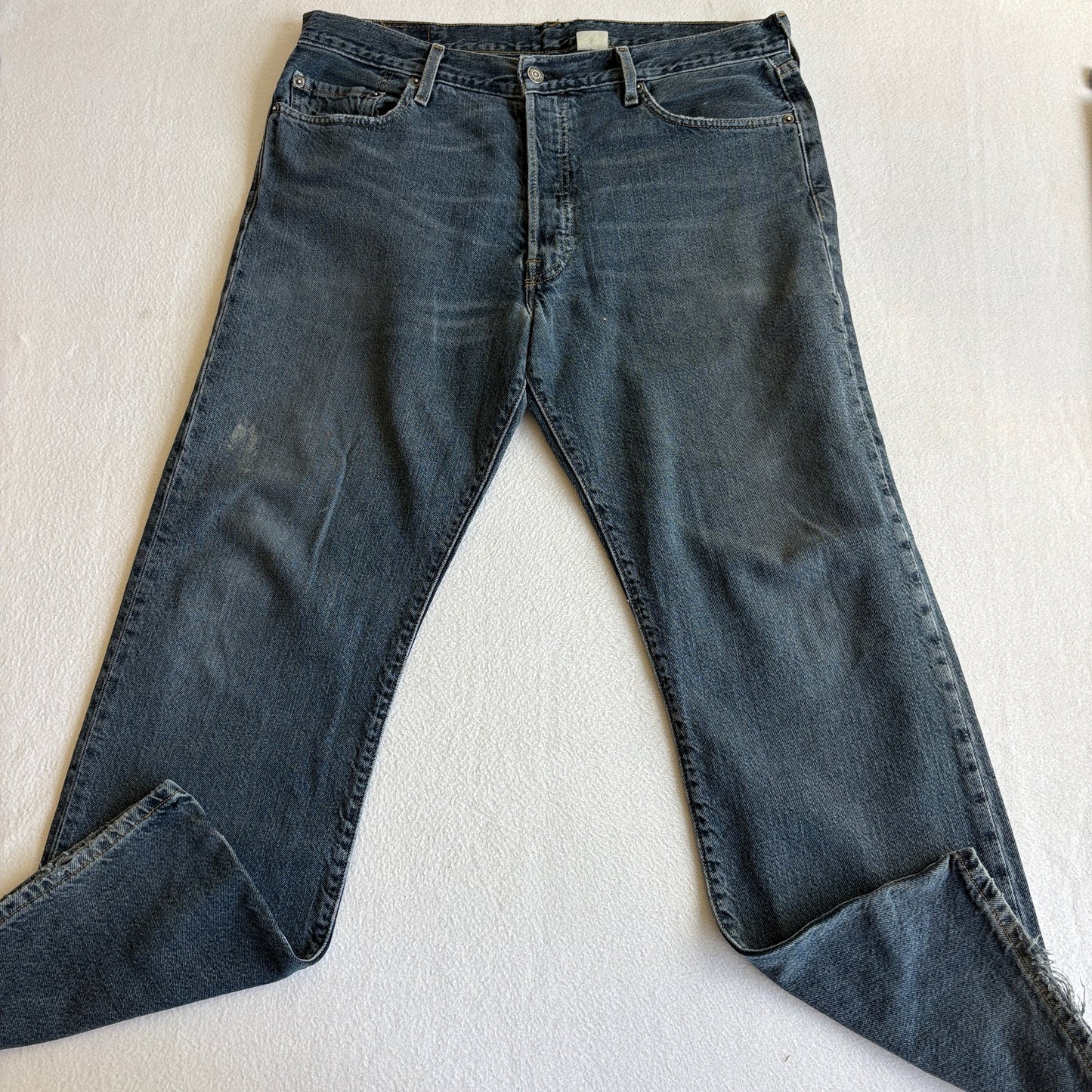 Levis 501 XX Mens 38x29 Button Fly Straight Blue Wash Distressed Denim Jeans