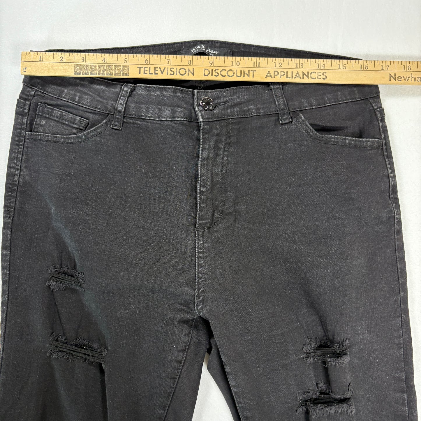 Wax Jean Los Angeles Women’s Skinny Jeans Black Distressed Ripped Denim 16