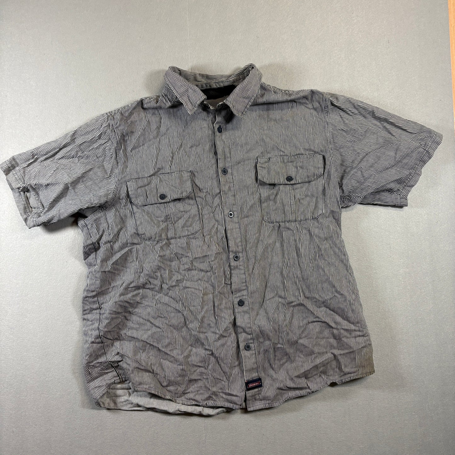 Dickies Workwear Striped Button Up Shirt 3XL Fits Like X Short Sleeve Classic