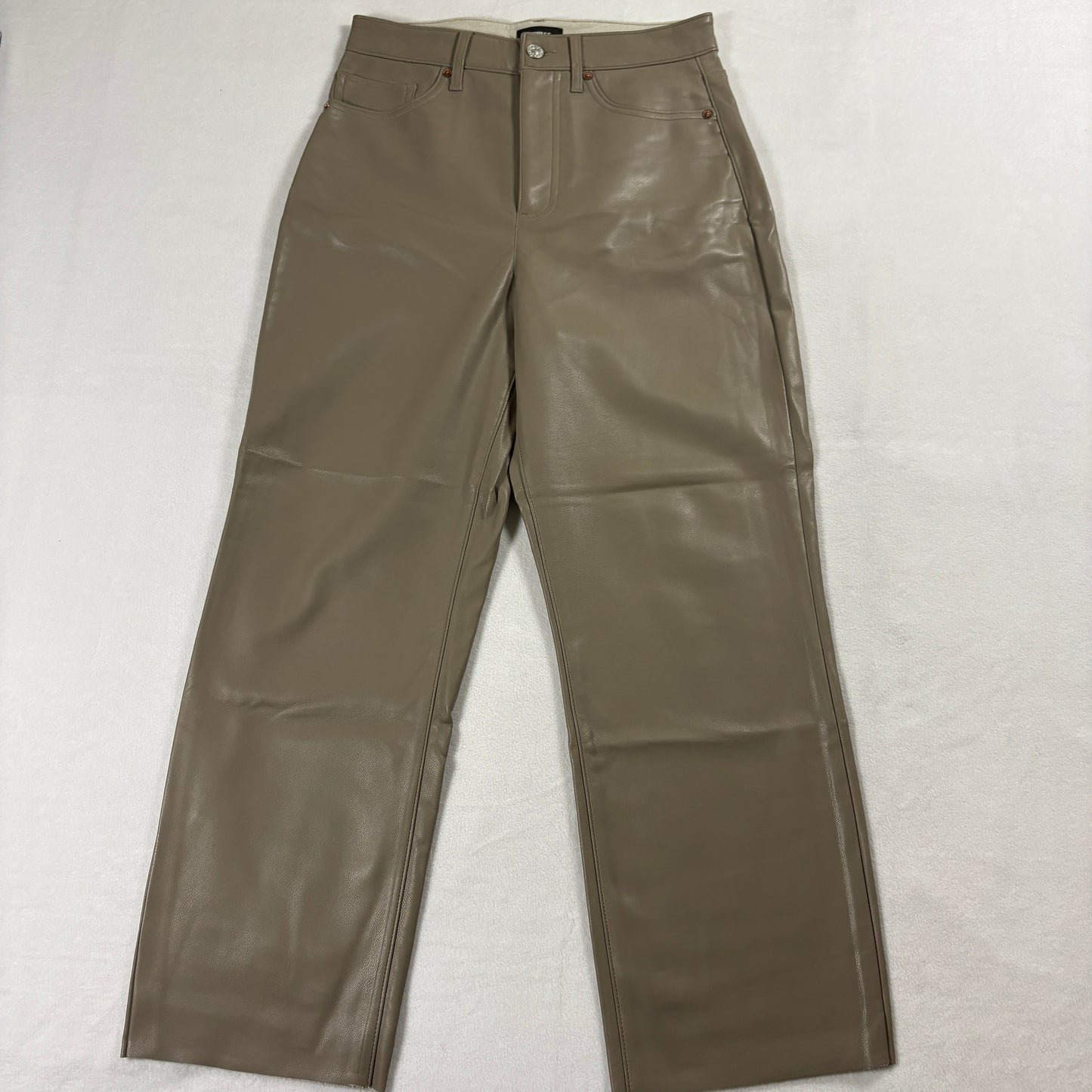 Express Pants Womens 4R Taupe Faux Leather Modern Straight Y2K Streetwear!