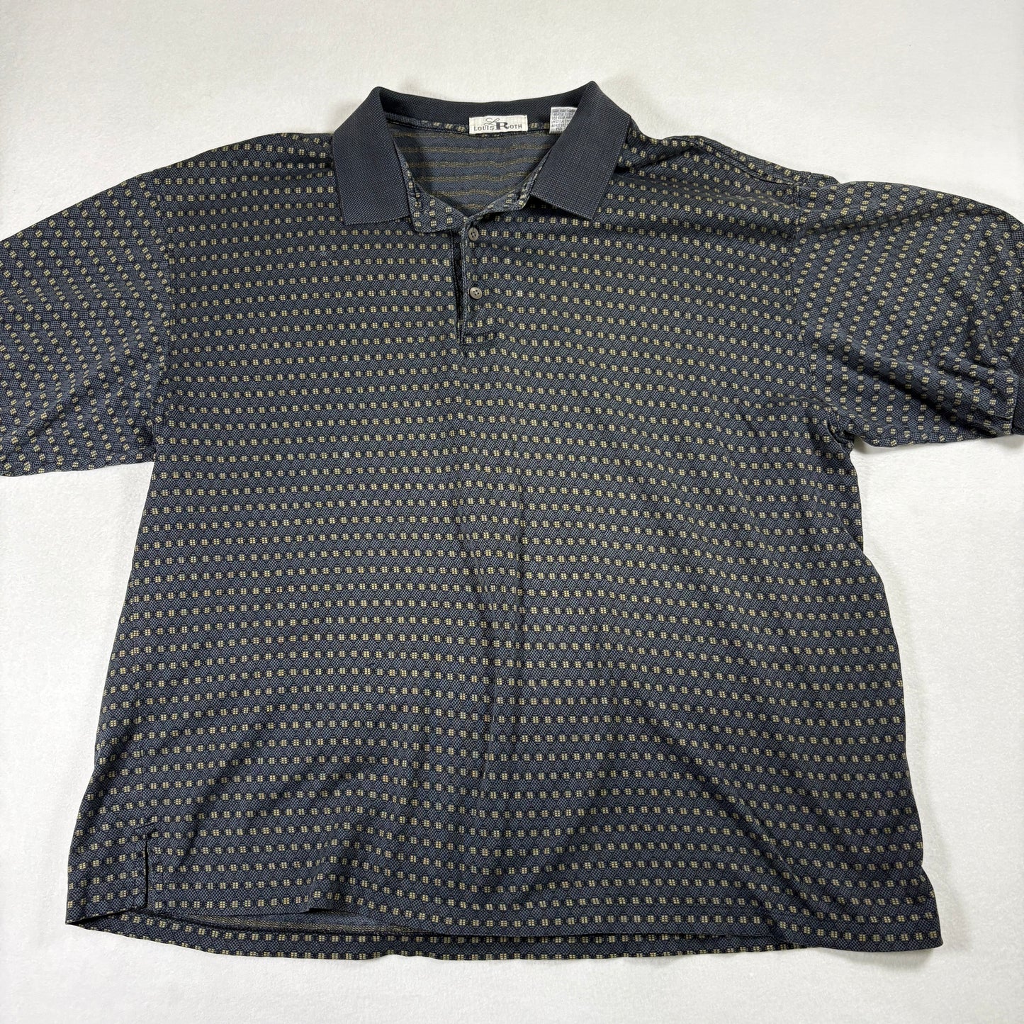 Louis Roth Mens Polo Shirt XXL Black Gold Pattern 90s Vintage Made in Korea