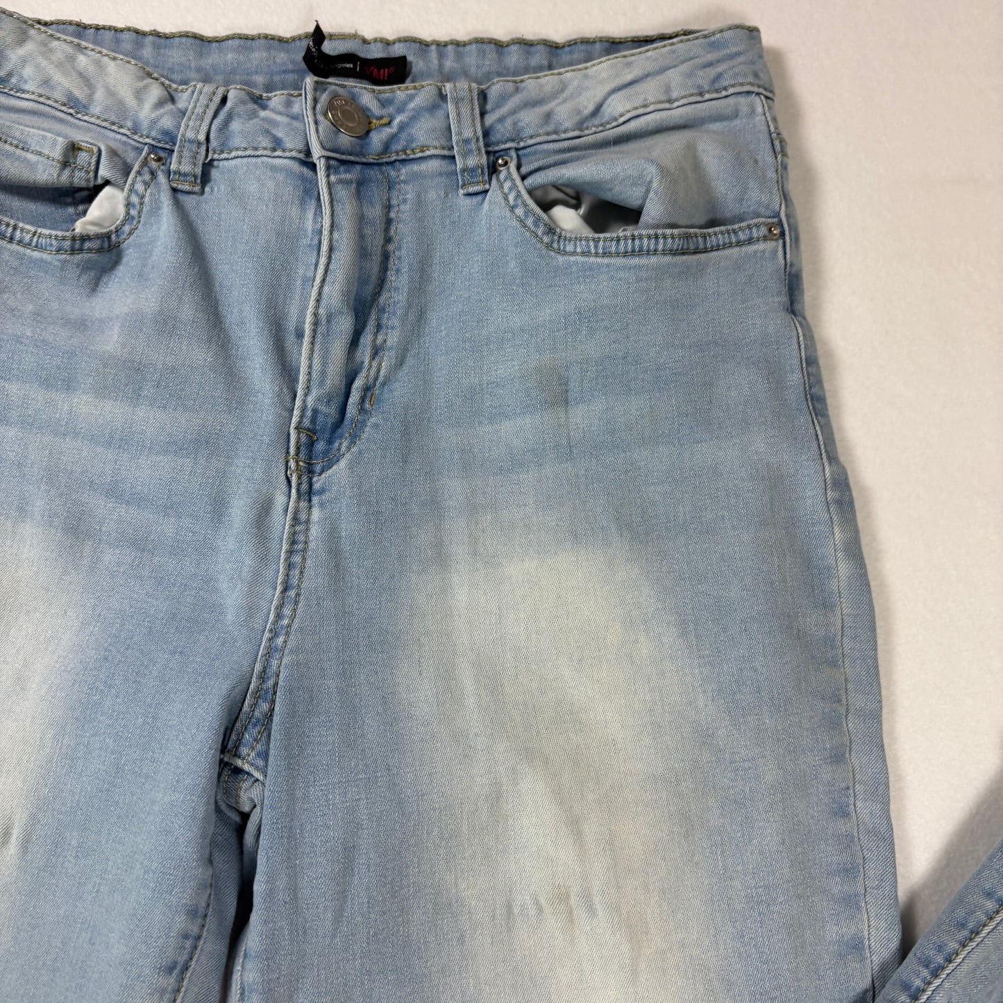 YMI Jeans Women’s Light Wash Denim Distressed Raw Hem Baggy Straight Leg