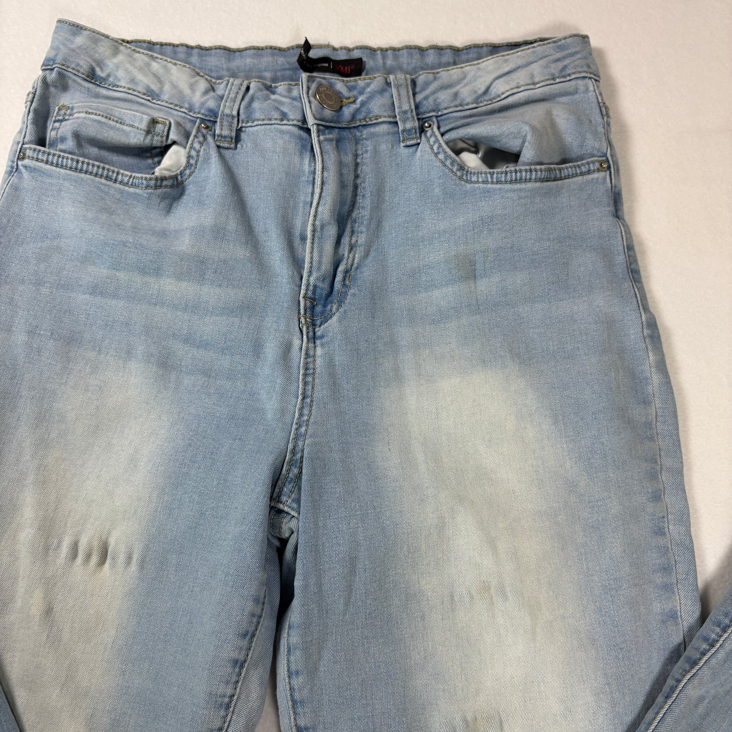 YMI Jeans Women’s Light Wash Denim Distressed Raw Hem Baggy Straight Leg