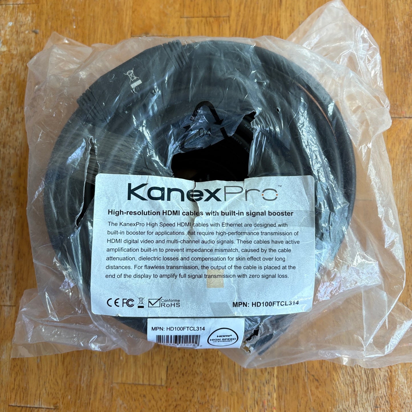 KanexPro 100FT High Speed HDMI Cable With Signal Booster HD100FTCL314 Ethernet