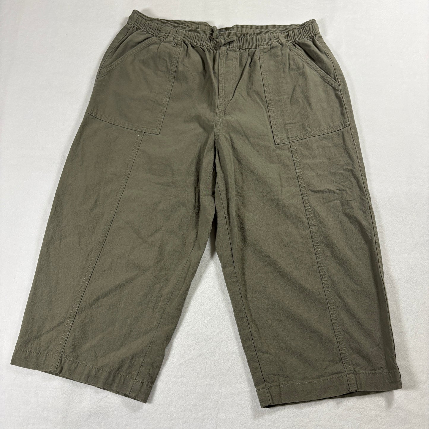 Style & Co Pants Womens L Olive Green Crop Elastic Waist Casual Y2K Vintage Soft
