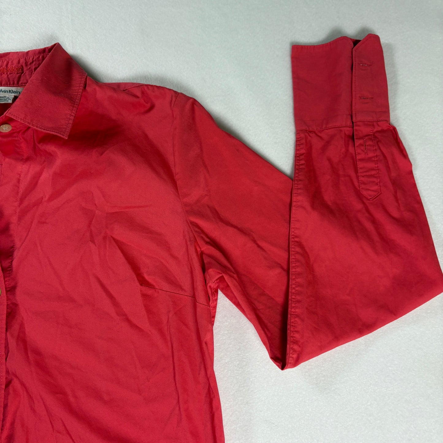Calvin Klein Women’s Button Up Shirt Red Long Sleeve Collared Blouse Medium