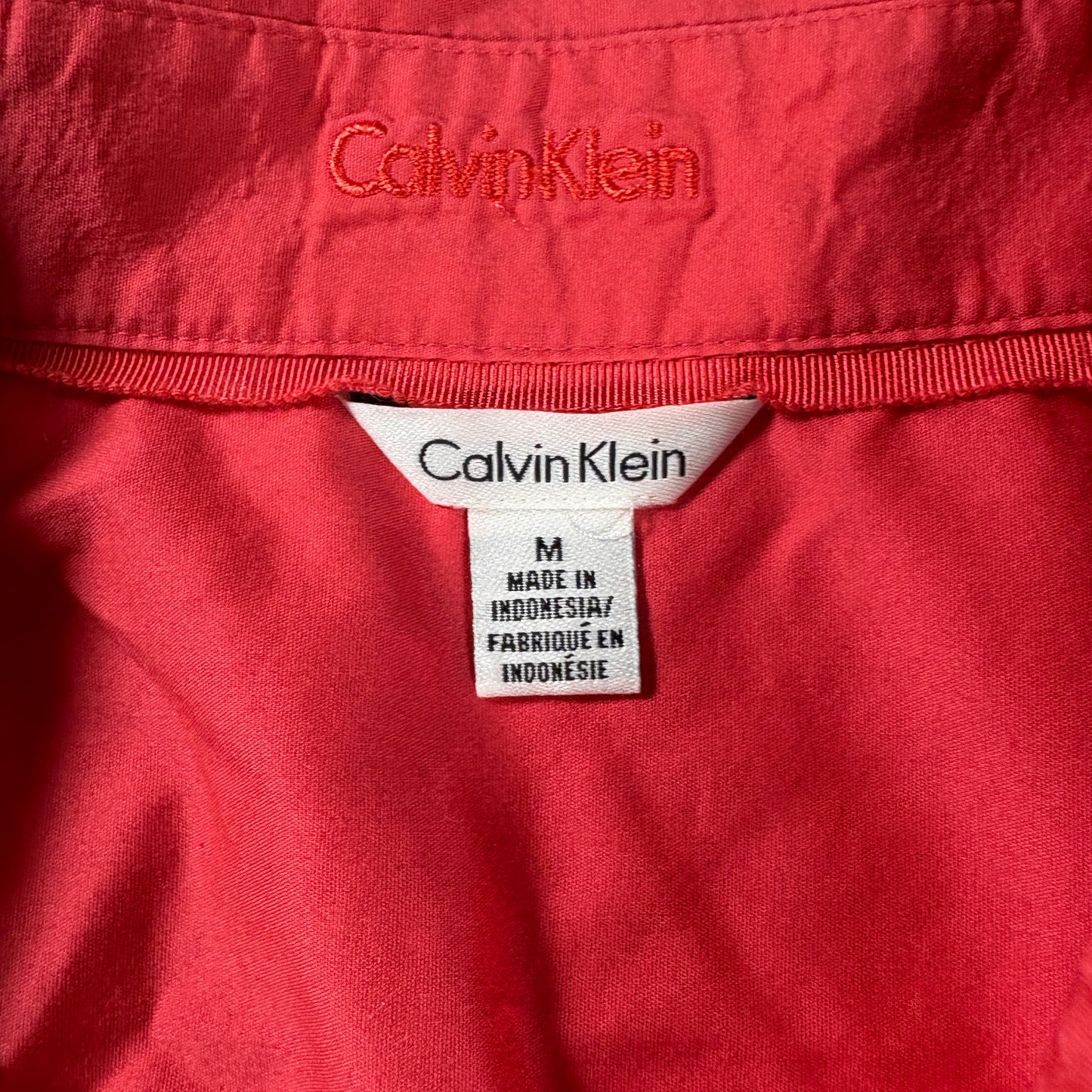 Calvin Klein Women’s Button Up Shirt Red Long Sleeve Collared Blouse Medium