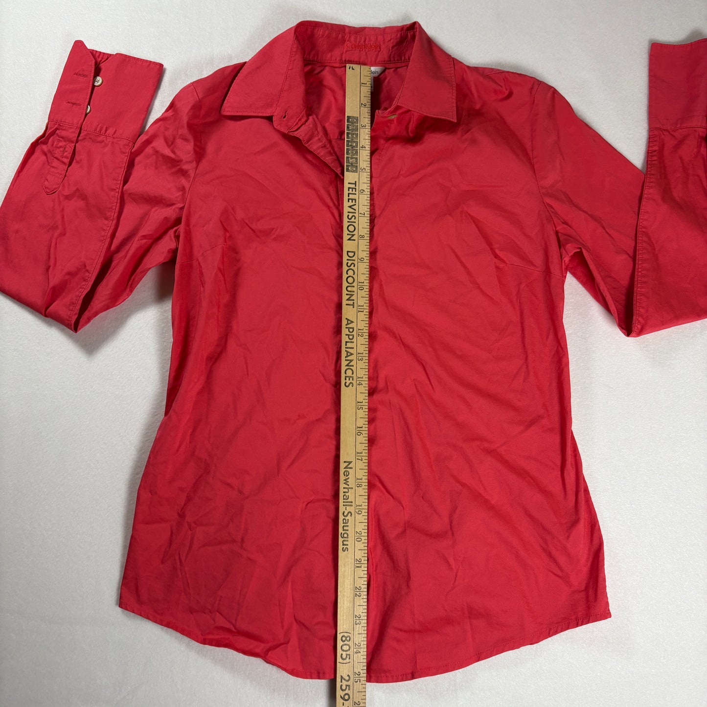 Calvin Klein Women’s Button Up Shirt Red Long Sleeve Collared Blouse Medium
