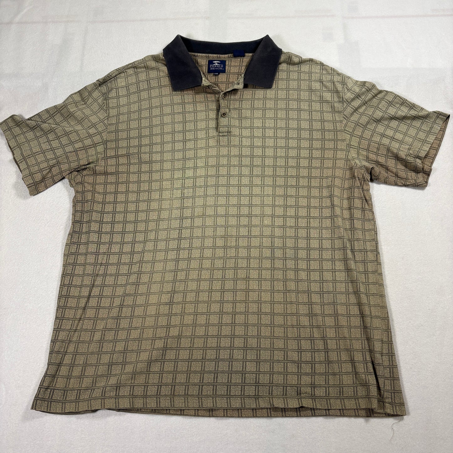 Pebble Beach Polo Shirt Mens XXL Beige Brown Geometric Knit Golf Casual Top
