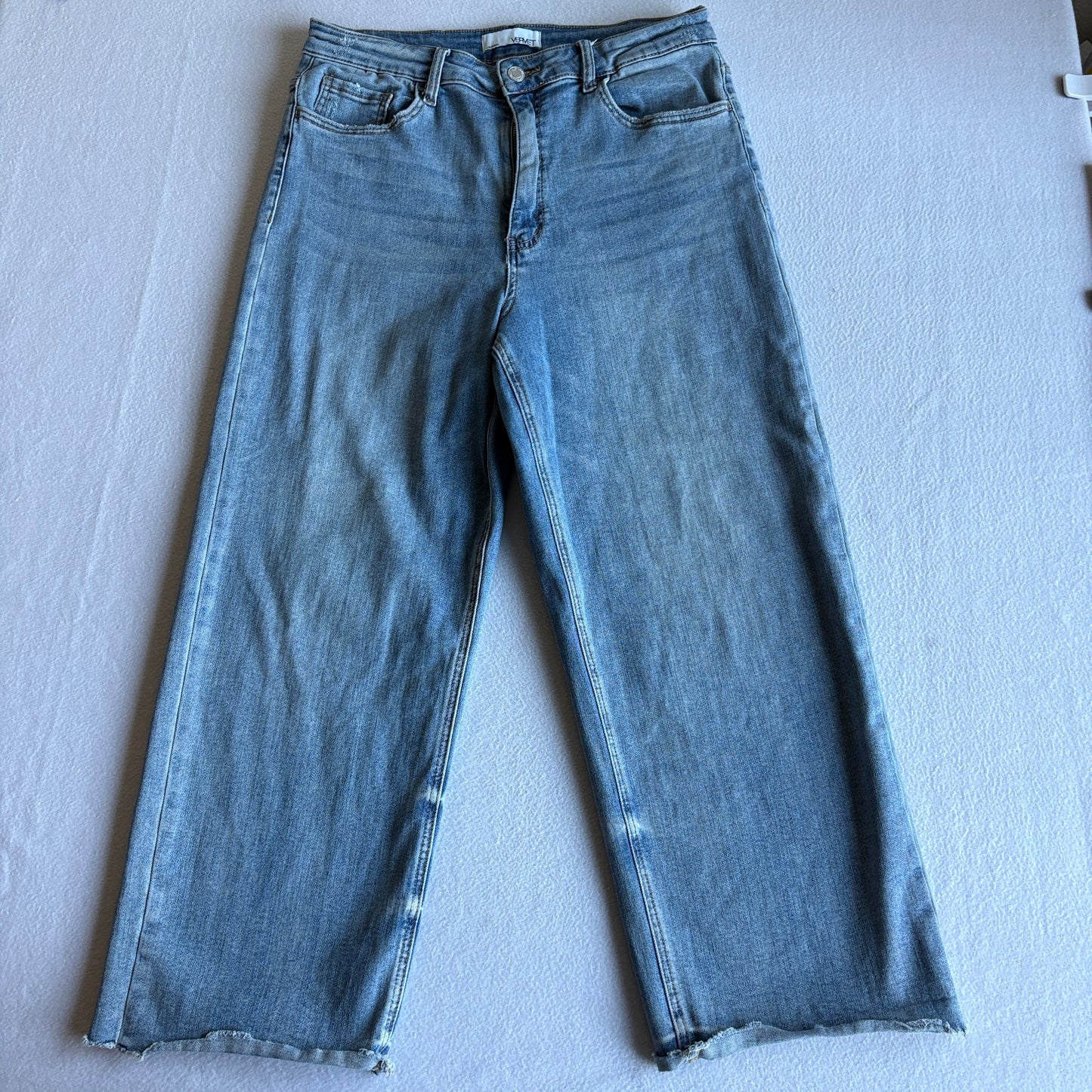 Vervet Womens Straight Leg Jeans 32 Light Wash Raw Hem Stretch Denim High Rise