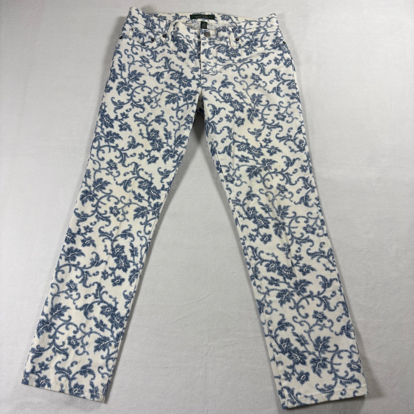 Ralph Lauren Jeans Womens 8 Skinny Floral Print Y2K Retro Stretch Denim Pants Up