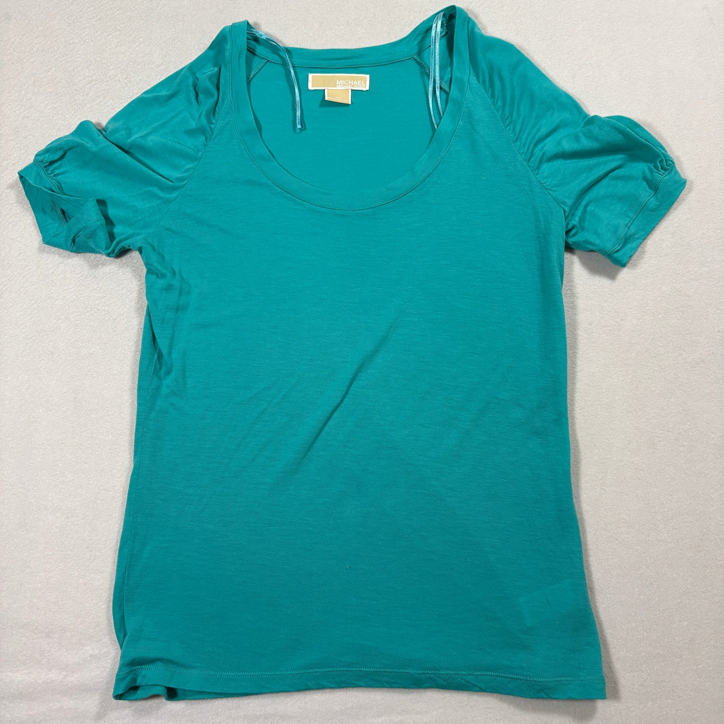 Michael Kors Womens M Teal Puff Sleeve Scoop Neck Casual Basic T Shirt Top