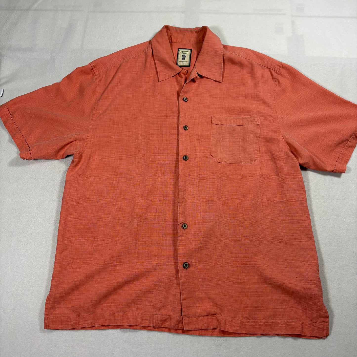 Tommy Bahama Silk Shirt Mens L Coral Orange Short Sleeve Button Island Casual
