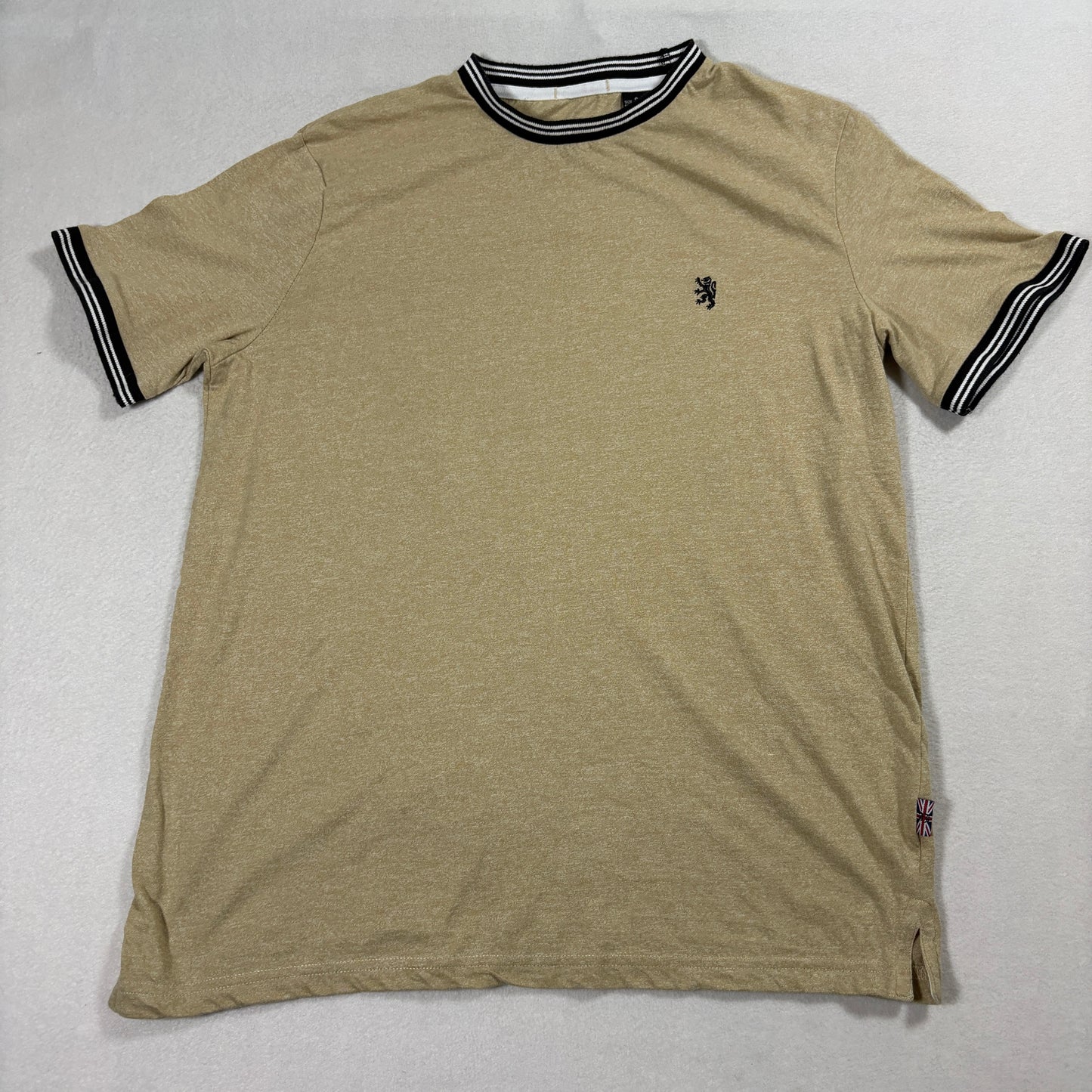 Lions Crest English Laundry Mens S Tan Black Stripe Trim Retro Crew T Shirt