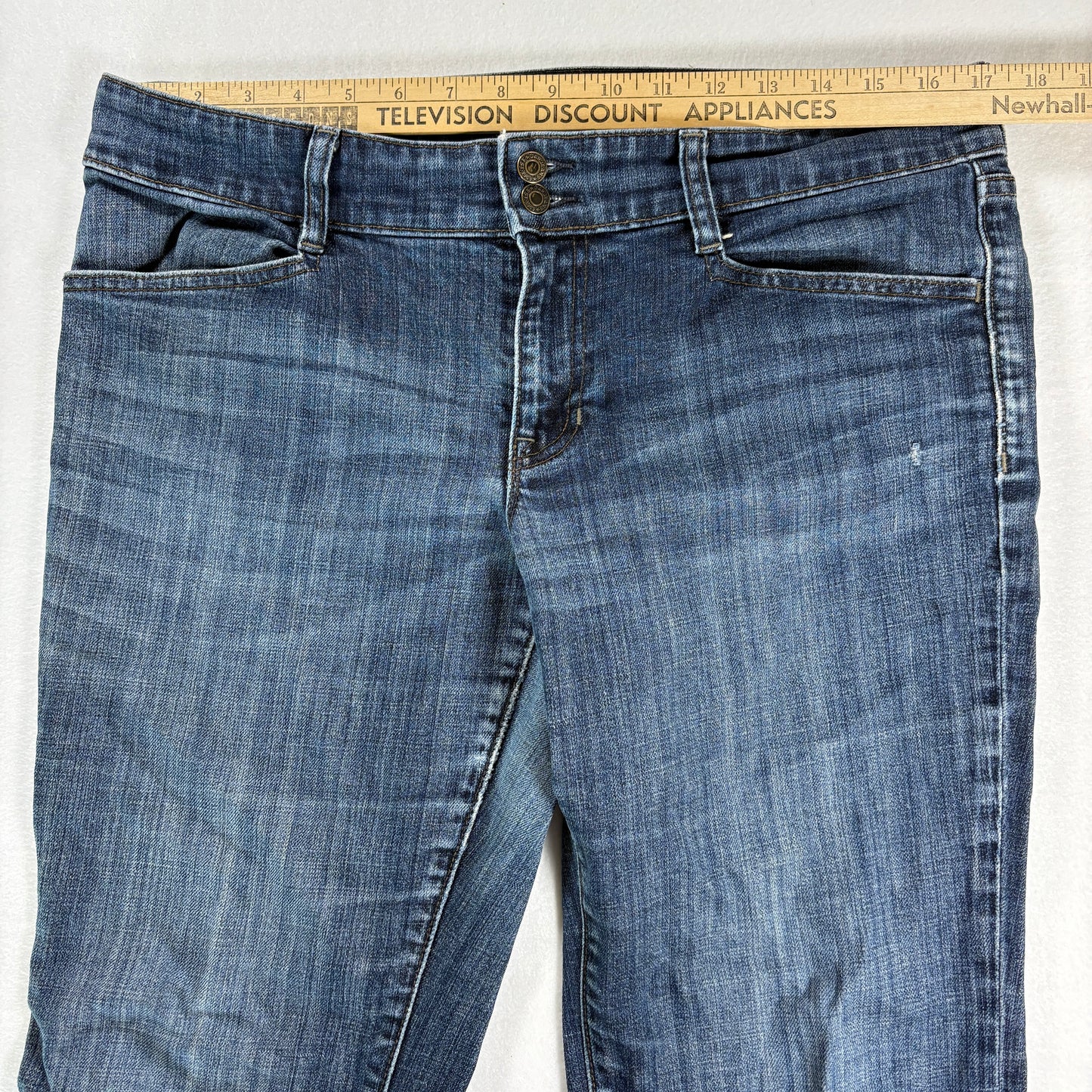 Women’s Blue Jeans Bootcut Flare Denim Pants Size 12A Dark Wash Stretch