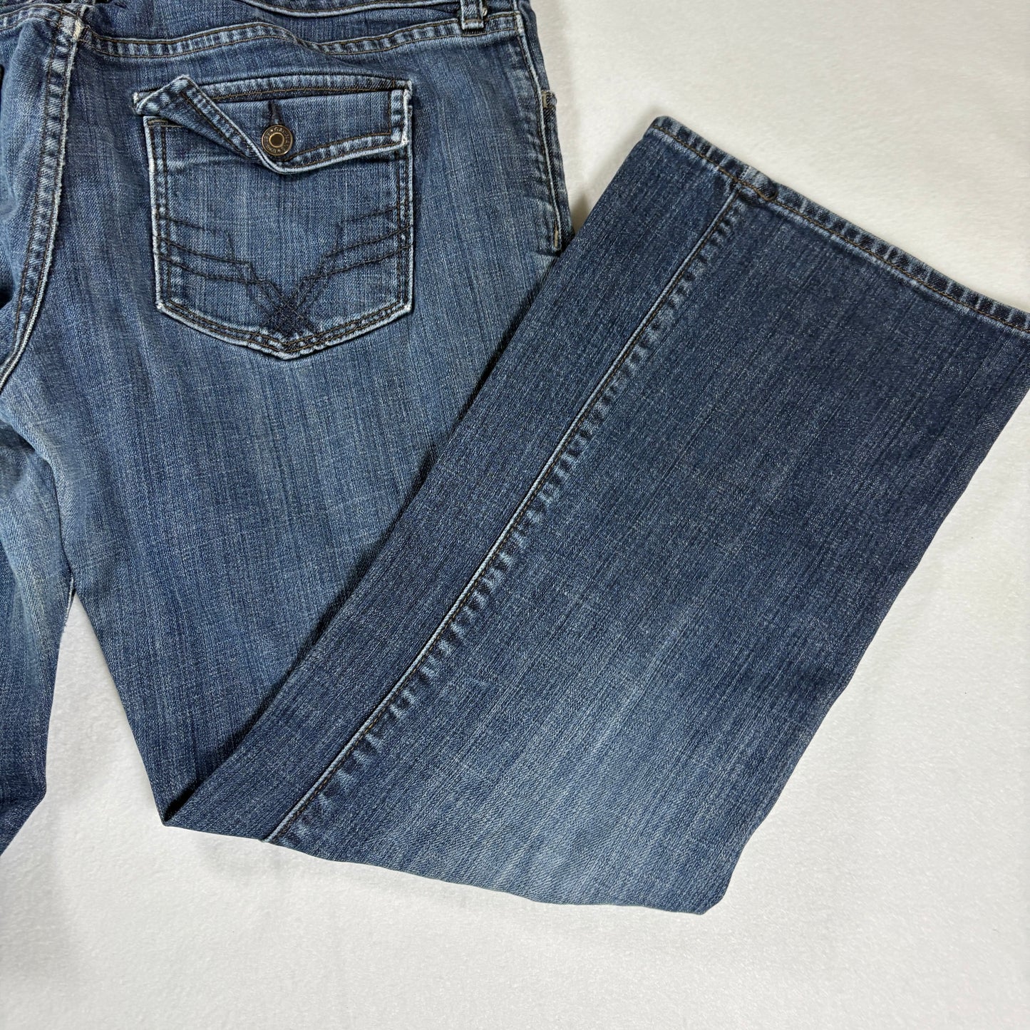 Women’s Blue Jeans Bootcut Flare Denim Pants Size 12A Dark Wash Stretch