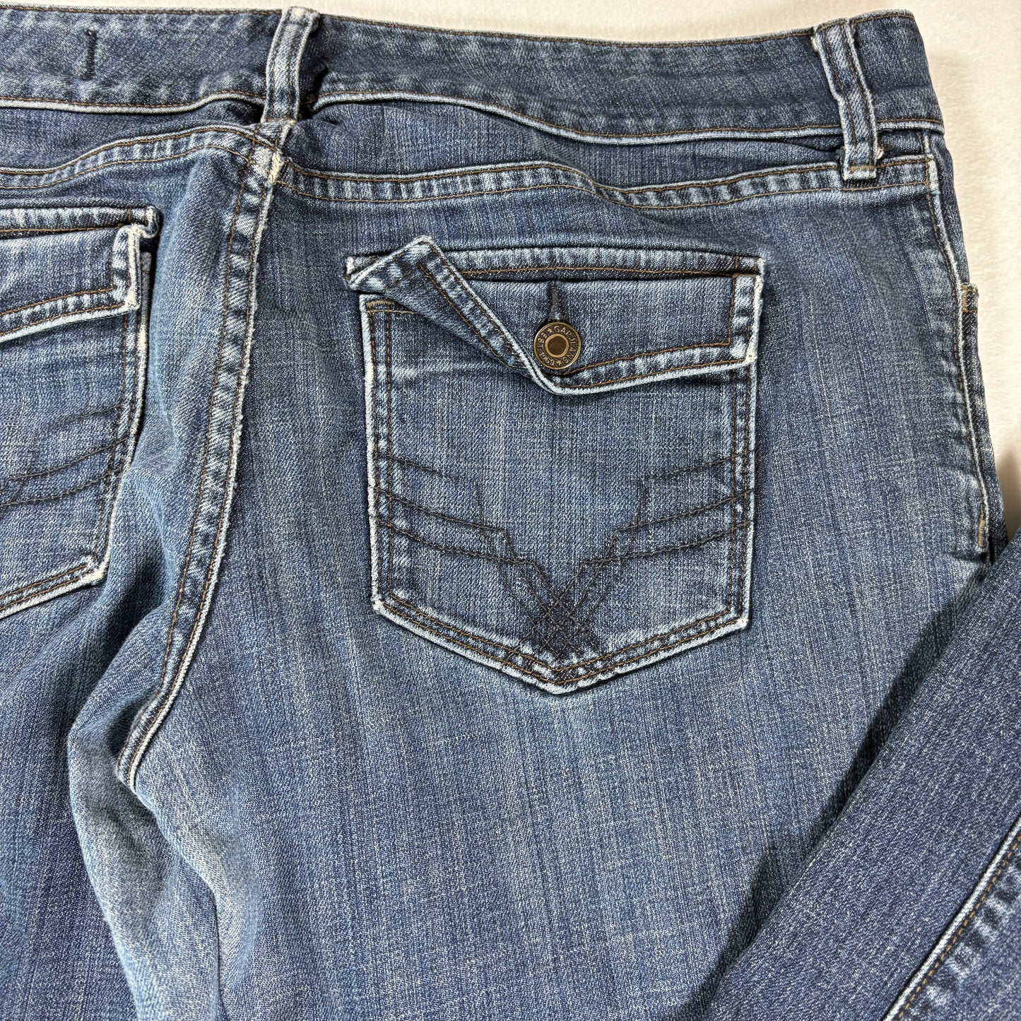 Women’s Blue Jeans Bootcut Flare Denim Pants Size 12A Dark Wash Stretch