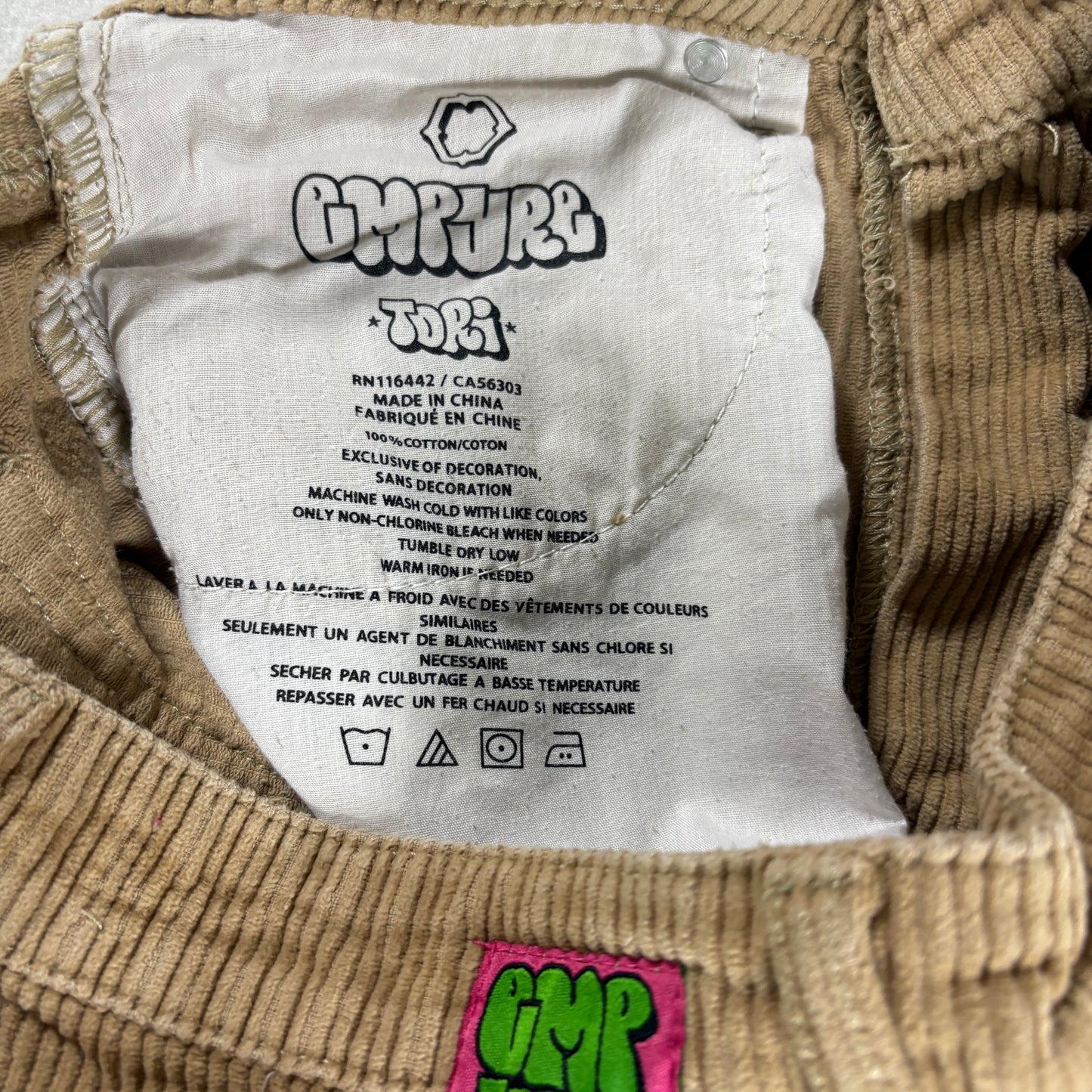 Empyre Corduroy Pants Tan Brown Baggy Retro Y2K Skater Style Casual