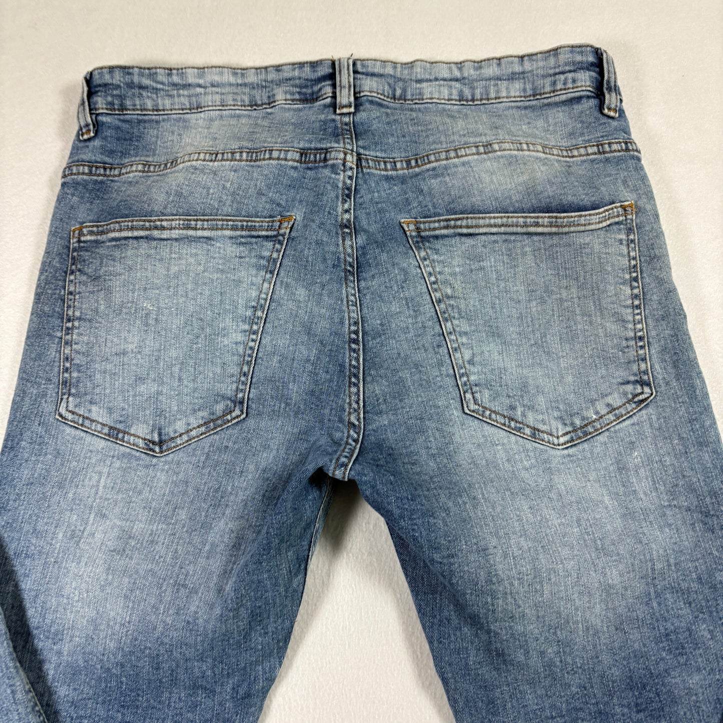 H&M Divided Mens Jeans 34 Skinny Fit Blue Biker Moto Denim Y2K 90s Grunge Vintage