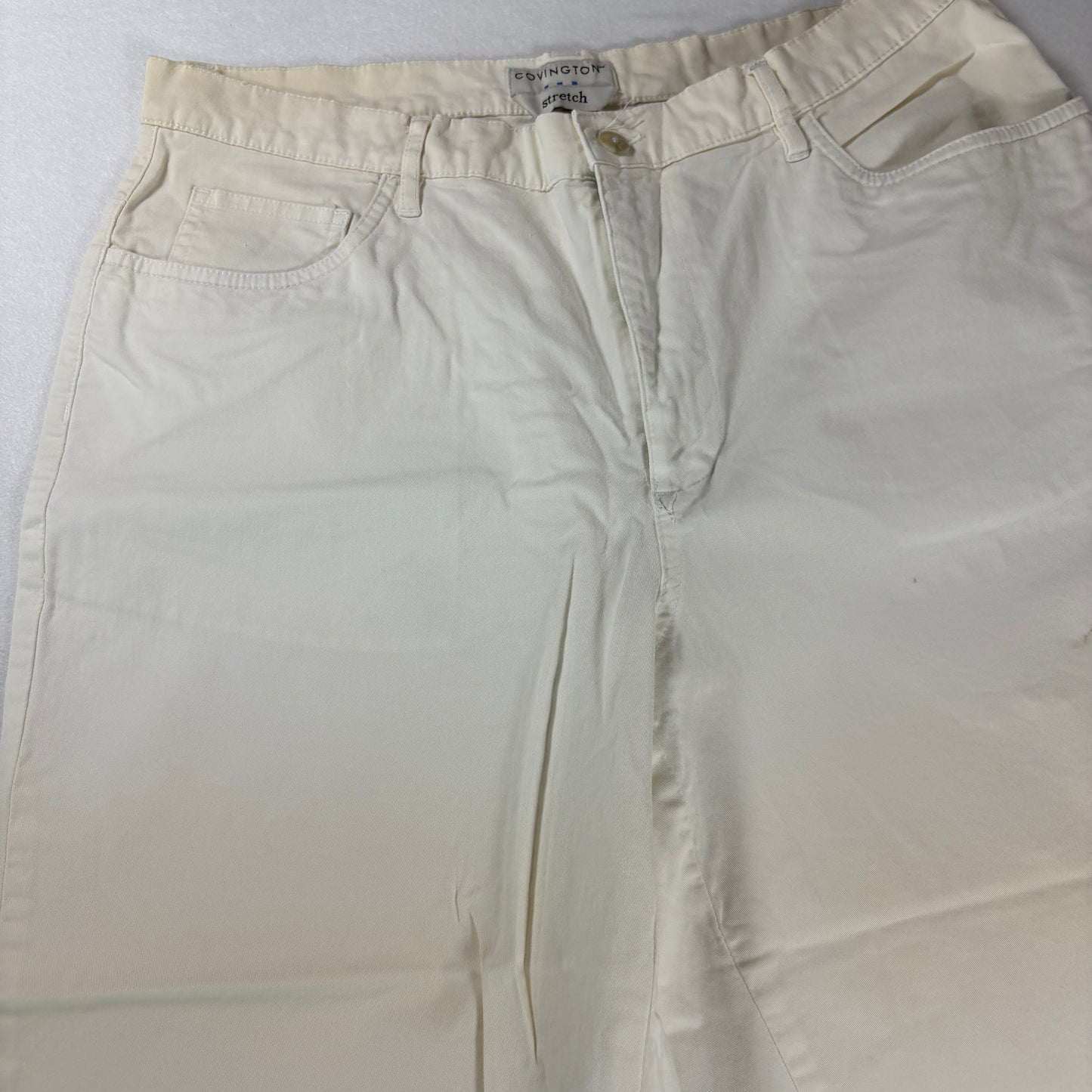 Covington Pants Women’s 14 Stretch Beige White Cropped Casual Capri