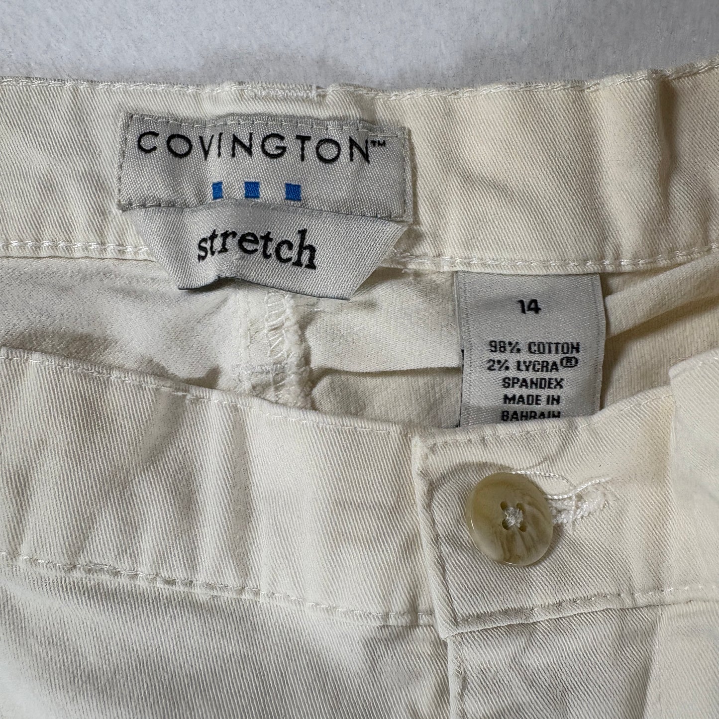 Covington Pants Women’s 14 Stretch Beige White Cropped Casual Capri
