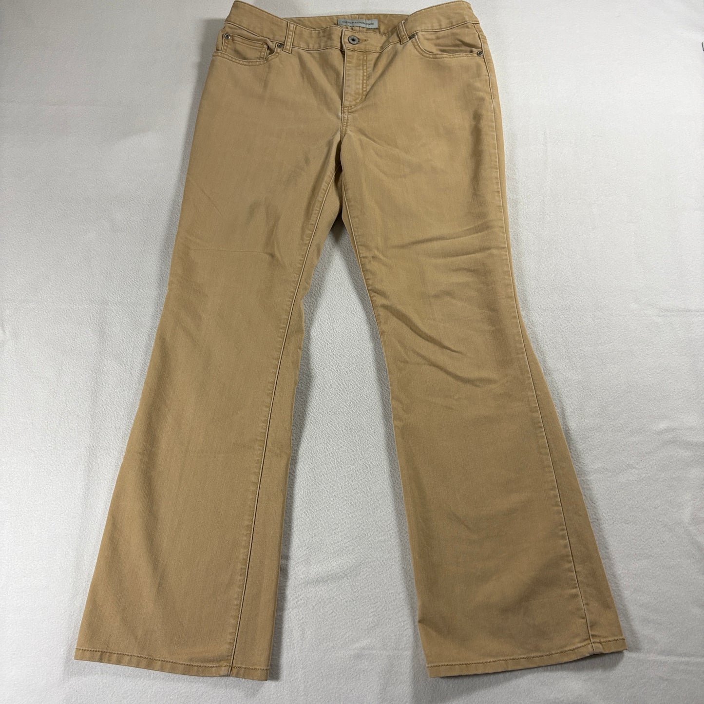 Chico’s Platinum Denim Womens Bootcut Jeans Tan Stretch Size 1.5 Regular 34x31