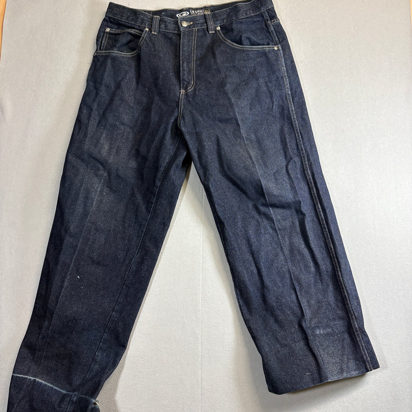 Vintage LA Gate Wide Leg Jeans Mens 36 Fits Like 36x26 Dark Wash USA Y2K