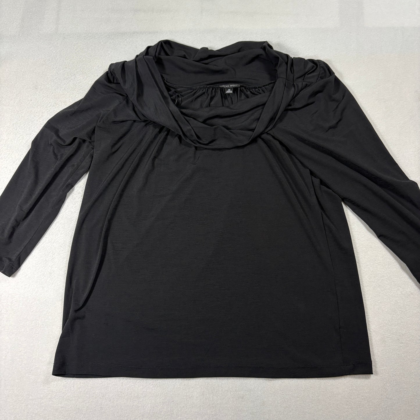 Nine West Black Cowl Neck Top Womens M Stretchy Long Sleeve Blouse