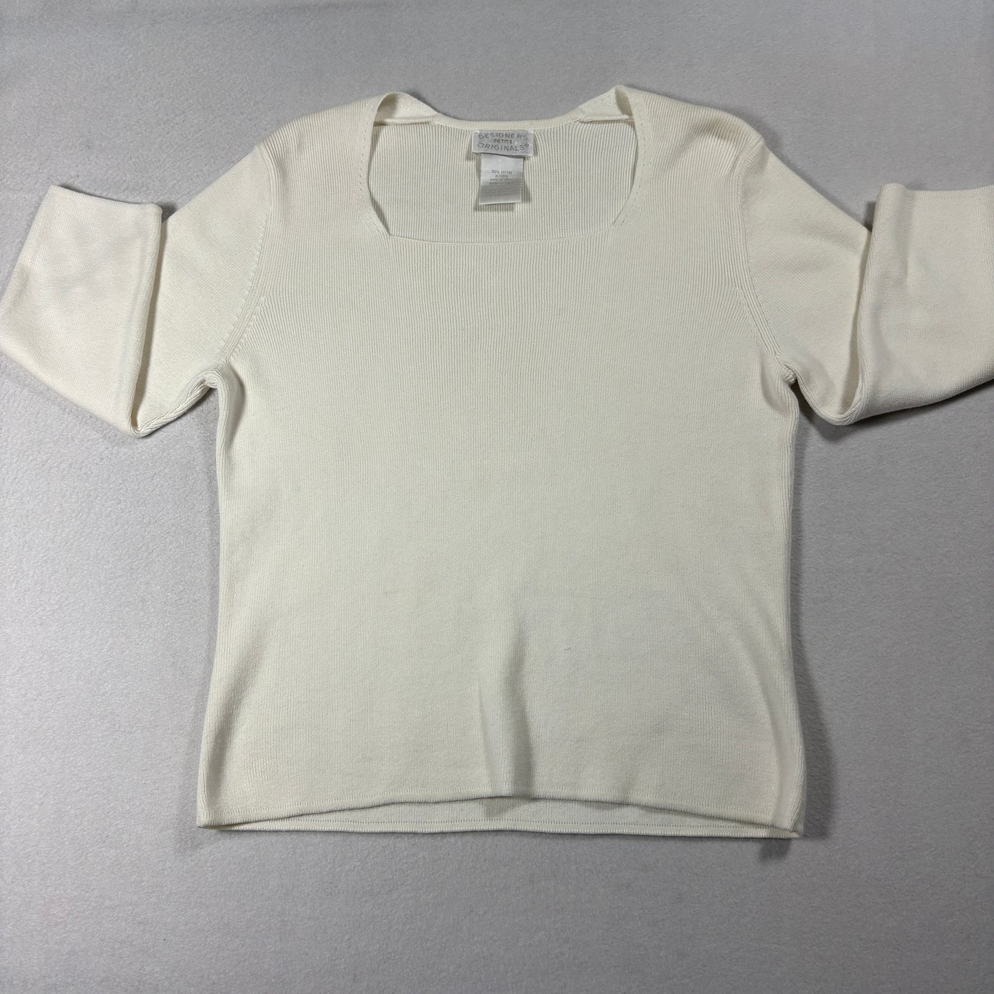 Designers Originals Petite Cream Sweater PS 3/4 Sleeve Cotton Knit Top